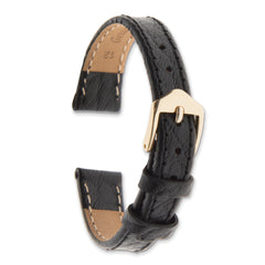 18mm Black Buffalo Grain Calfskin Leather with Gold-tone Aluminum Buckle 7.5 inch Watch Band