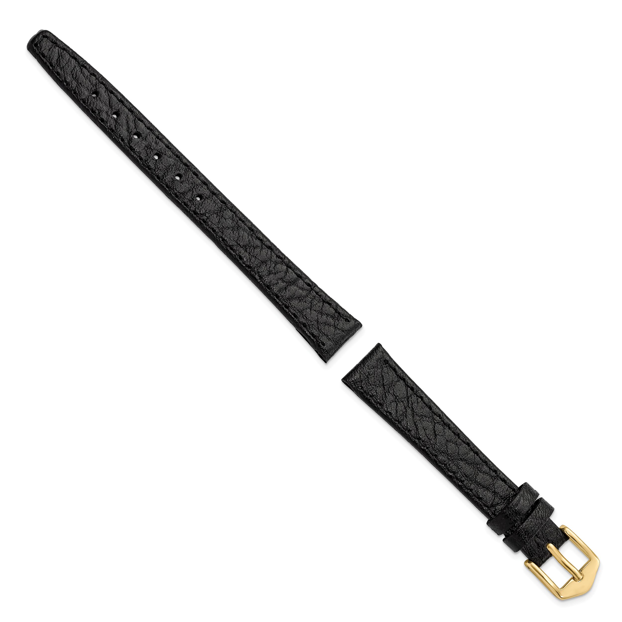 12mm Black Buffalo Grain Calfskin Leather with Gold-tone Aluminum Buckle 6.6 inch Watch Band Secondary image