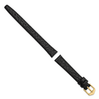 12mm Black Buffalo Grain Calfskin Leather with Gold-tone Aluminum Buckle 6.6 inch Watch Band