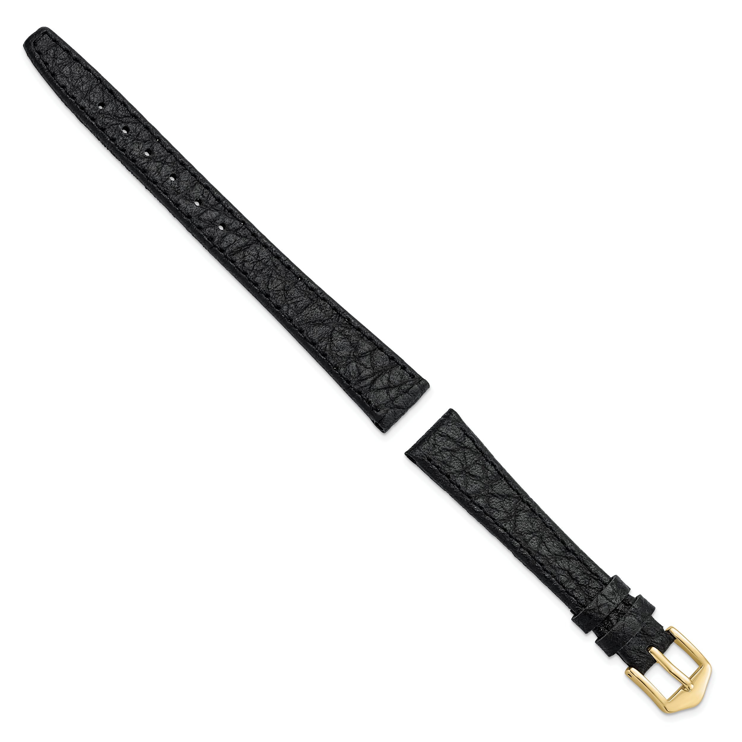 13mm Black Buffalo Grain Calfskin Leather with Gold-tone Aluminum Buckle 6.6 inch Watch Band