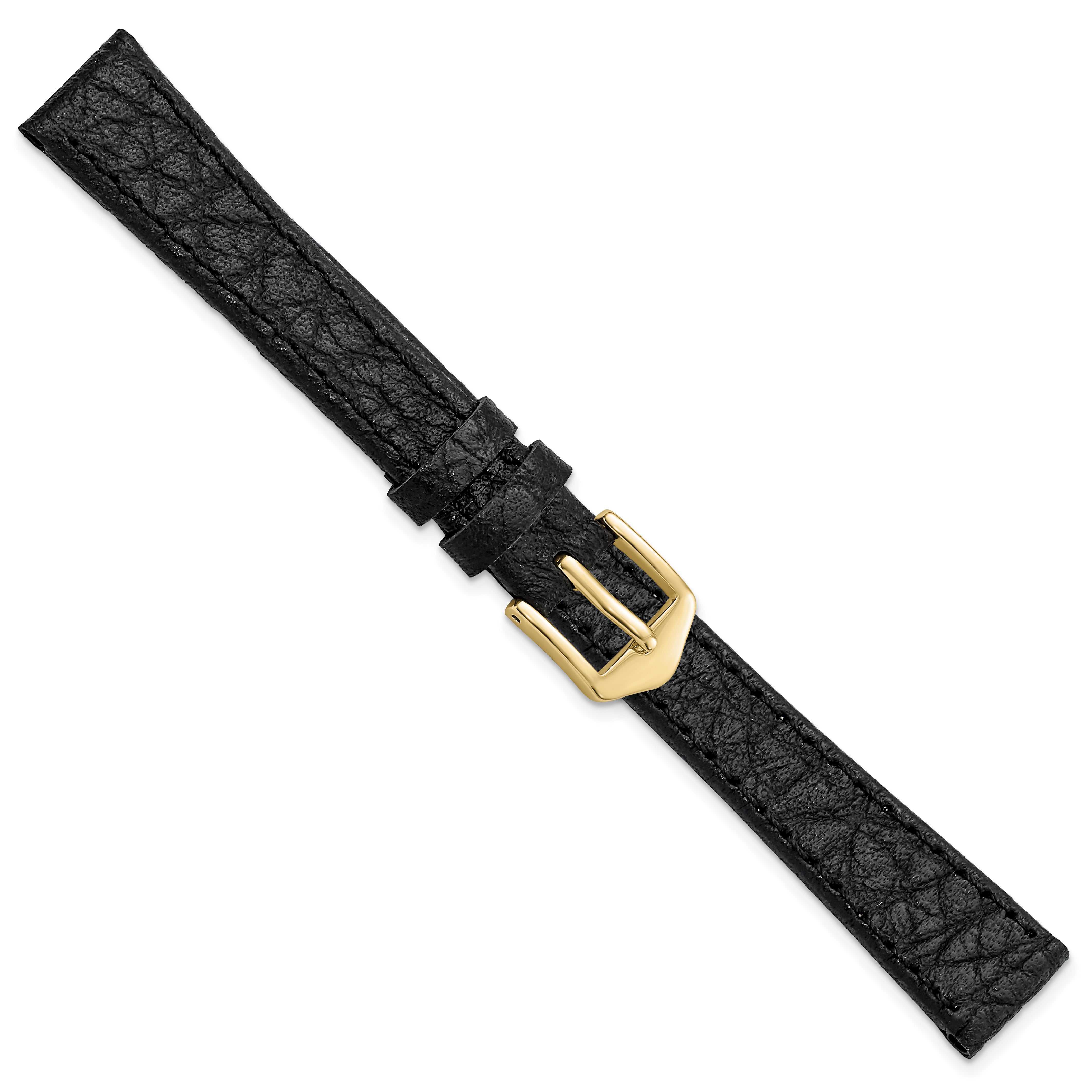 13mm Black Buffalo Grain Calfskin Leather with Gold-tone Aluminum Buckle 6.6 inch Watch Band