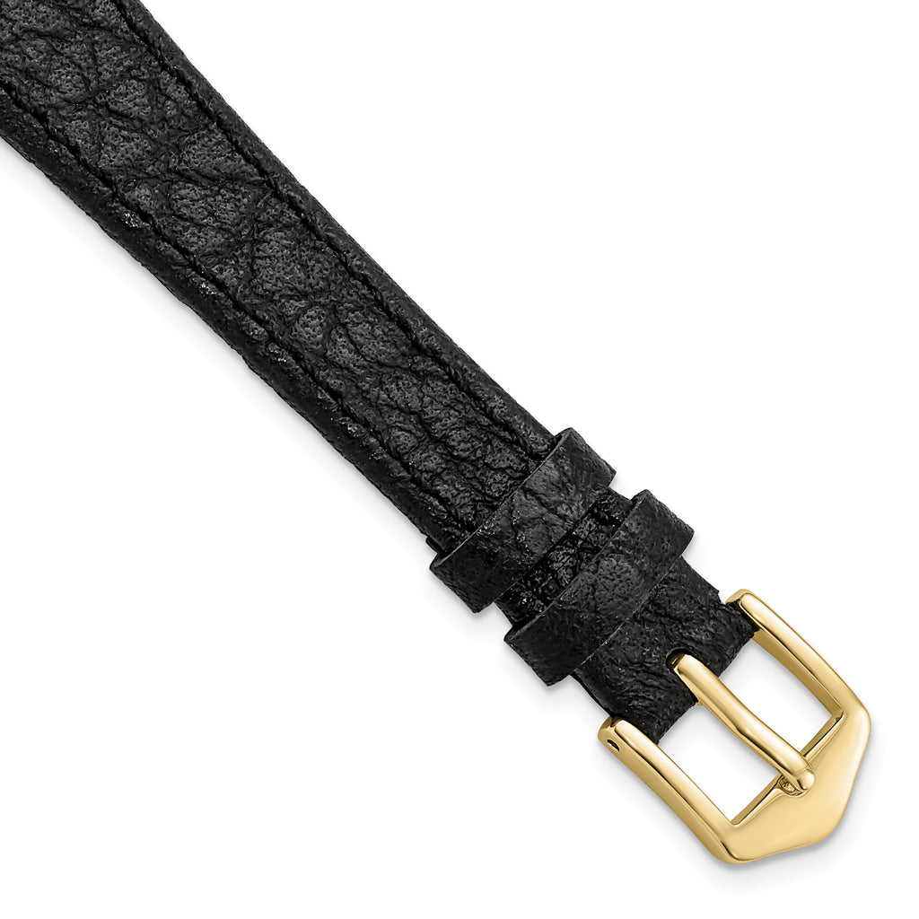 12mm Black Buffalo Grain Calfskin Leather with Gold-tone Aluminum Buckle 6.6 inch Watch Band