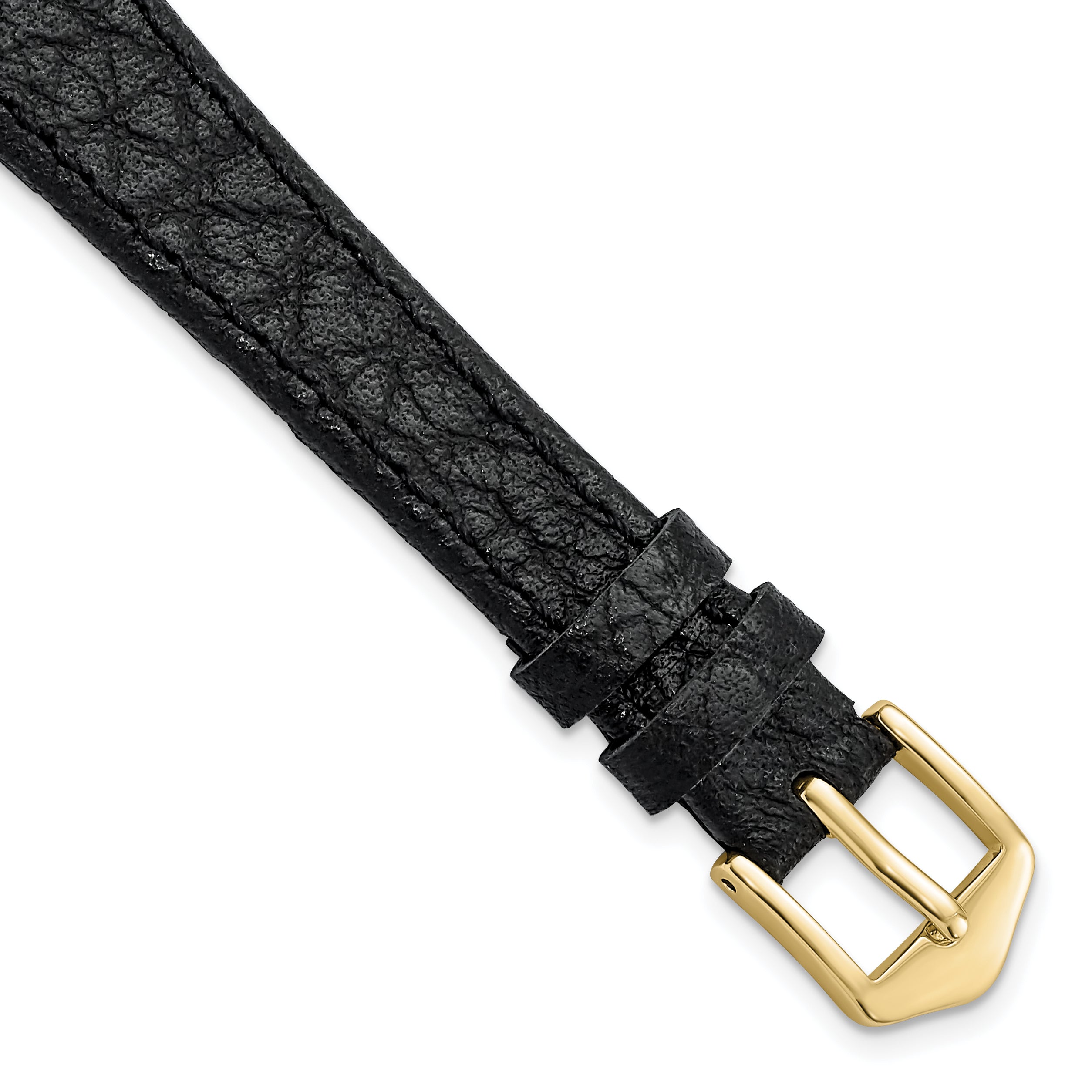 12mm Black Buffalo Grain Calfskin Leather with Gold-tone Aluminum Buckle 6.6 inch Watch Band