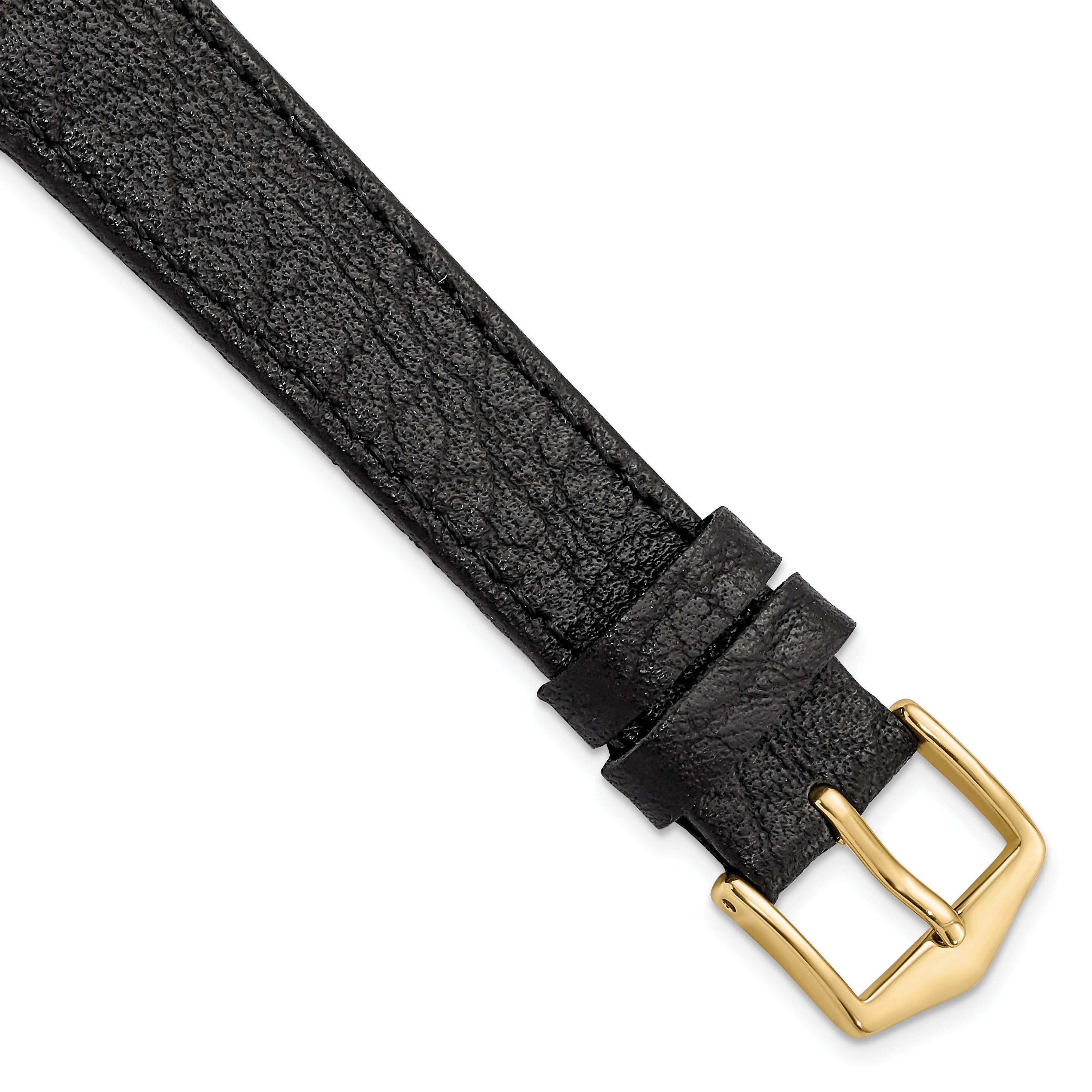 16mm Black Buffalo Grain Calfskin Leather with Gold-tone Aluminum Buckle 7.5 inch Watch Band