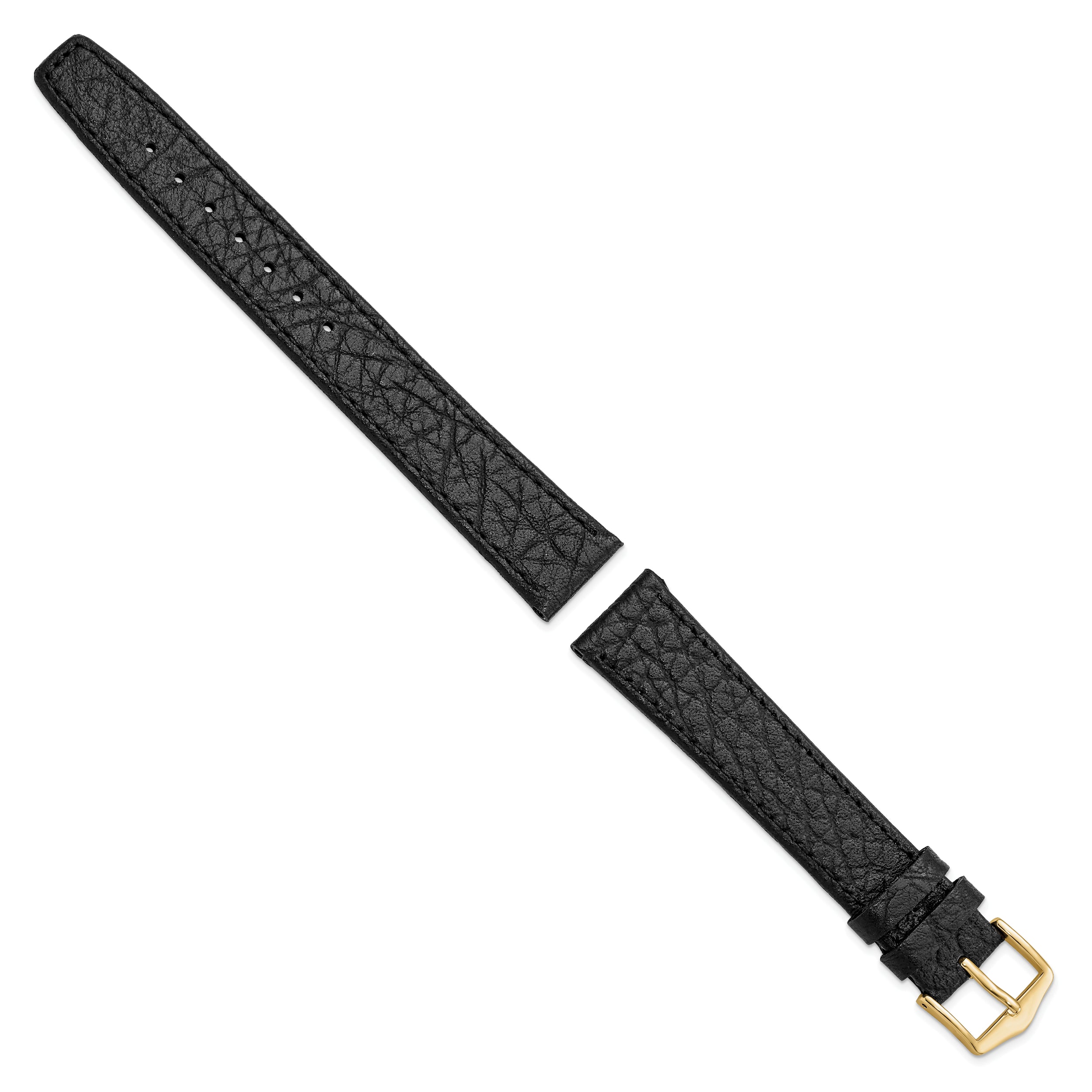 18mm Long Black Buffalo Grain Calfskin Leather with Gold-tone Aluminum Buckle 8.25 inch Watch Band