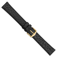 18mm Long Black Buffalo Grain Calfskin Leather with Gold-tone Aluminum Buckle 8.25 inch Watch Band