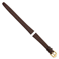 12mm Dark Brown Buffalo Grain Calfskin Leather with Gold-tone Aluminum Buckle 6.6 inch Watch Band