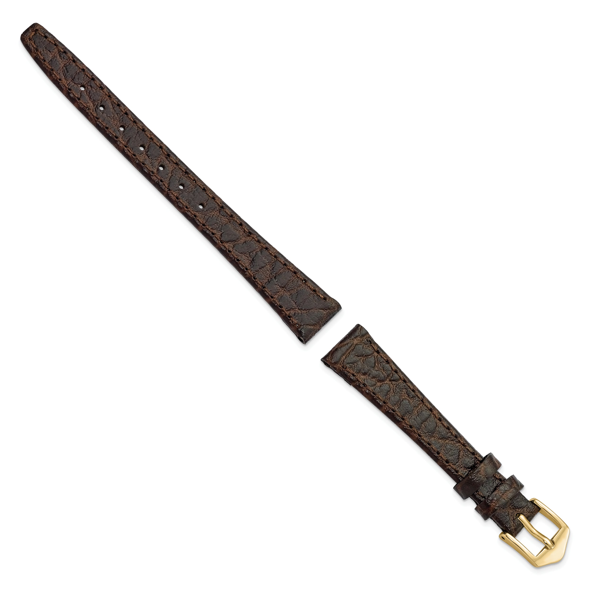 13mm Dark Brown Buffalo Grain Calfskin Leather with Gold-tone Aluminum Buckle 6.6 inch Watch Band