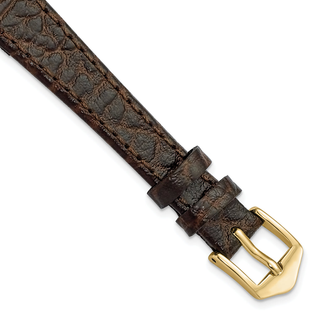 12mm Dark Brown Buffalo Grain Calfskin Leather with Gold-tone Aluminum Buckle 6.6 inch Watch Band