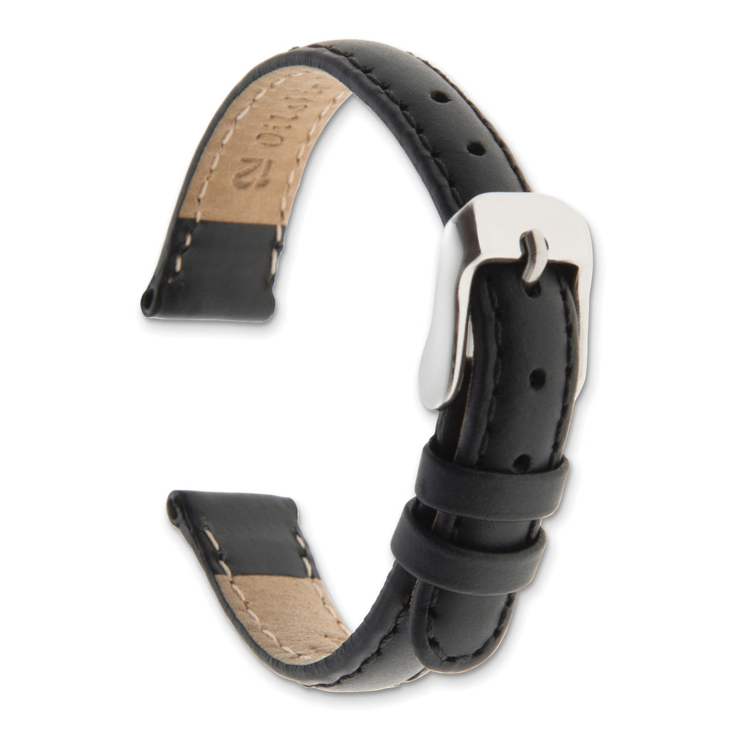 10mm Black Oilskin Leather with Stainless Steel Buckle 6.6 inch Watch Band