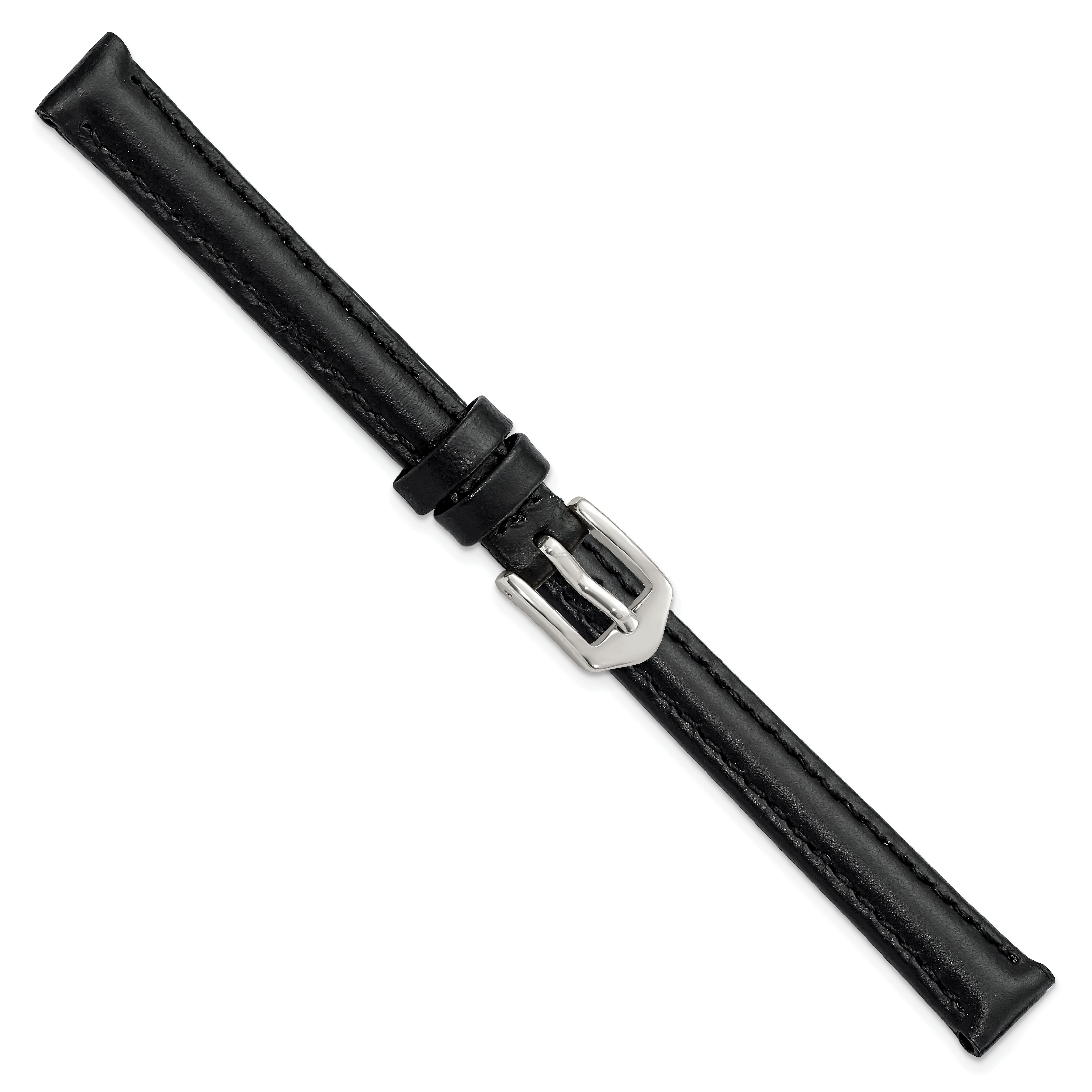 10mm Black Oilskin Leather with Stainless Steel Buckle 6.6 inch Watch Band