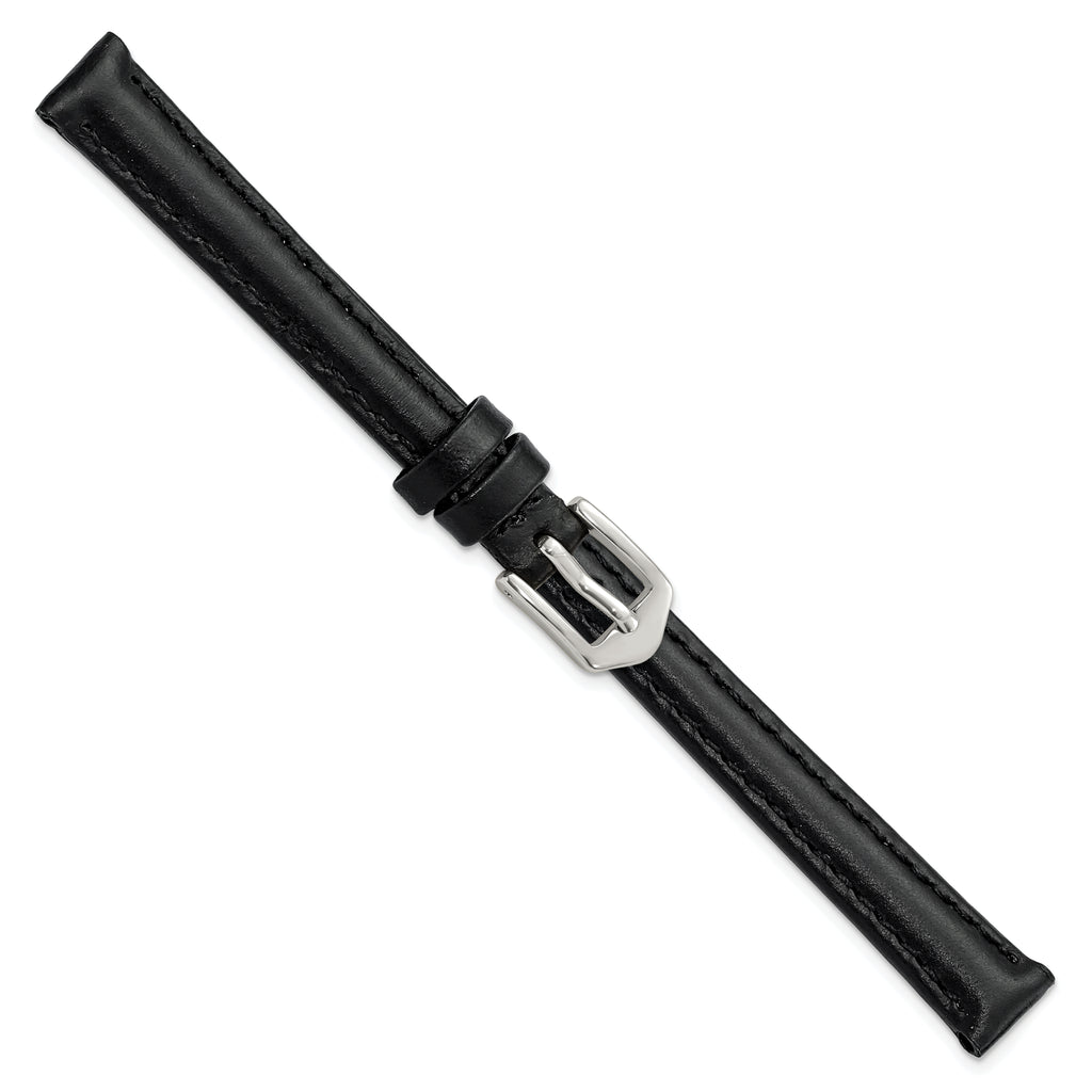 10mm Black Oilskin Leather with Stainless Steel Buckle 6.6 inch Watch Band