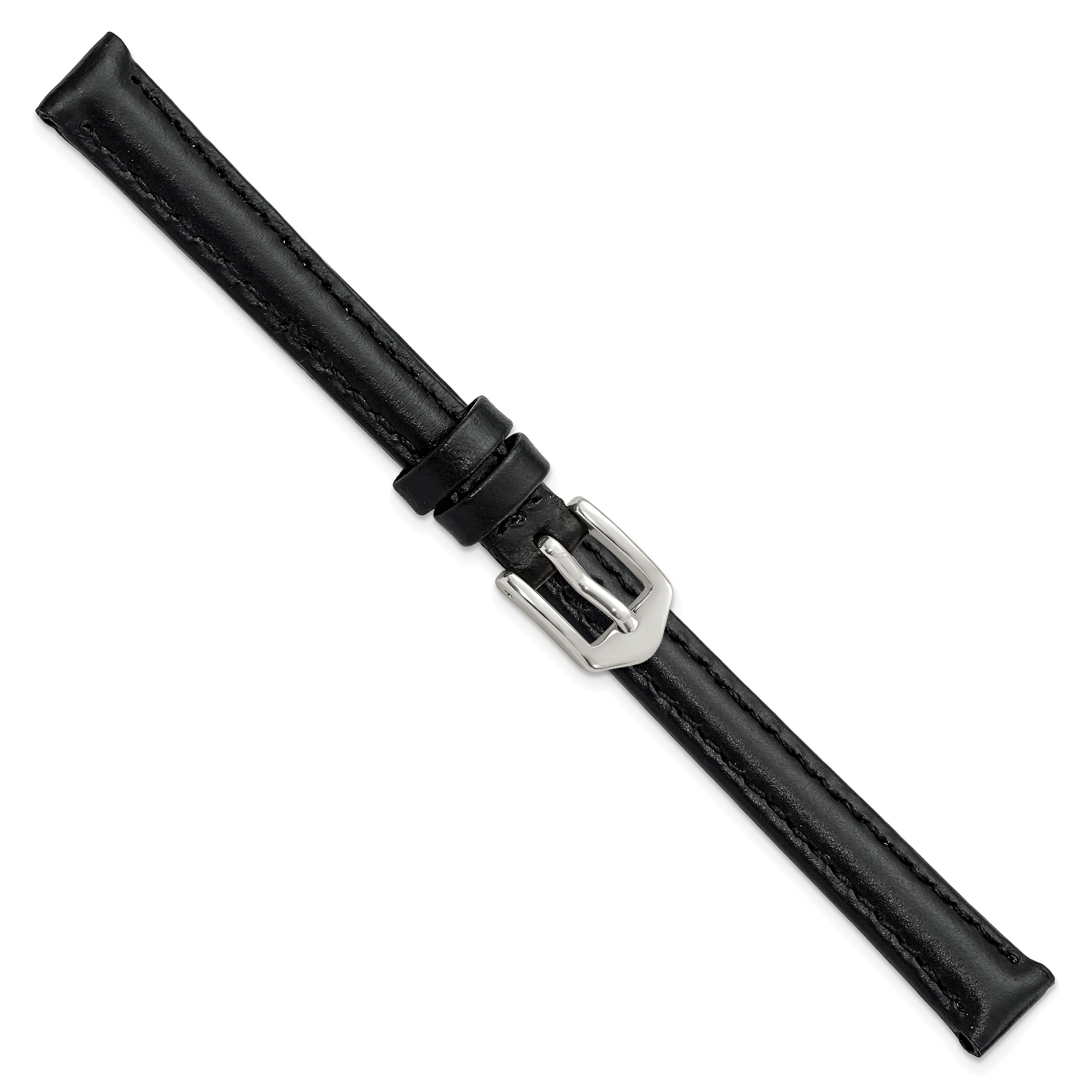 10mm Black Oilskin Leather with Stainless Steel Buckle 6.6 inch Watch Band
