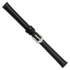 10mm Black Oilskin Leather with Stainless Steel Buckle 6.6 inch Watch Band