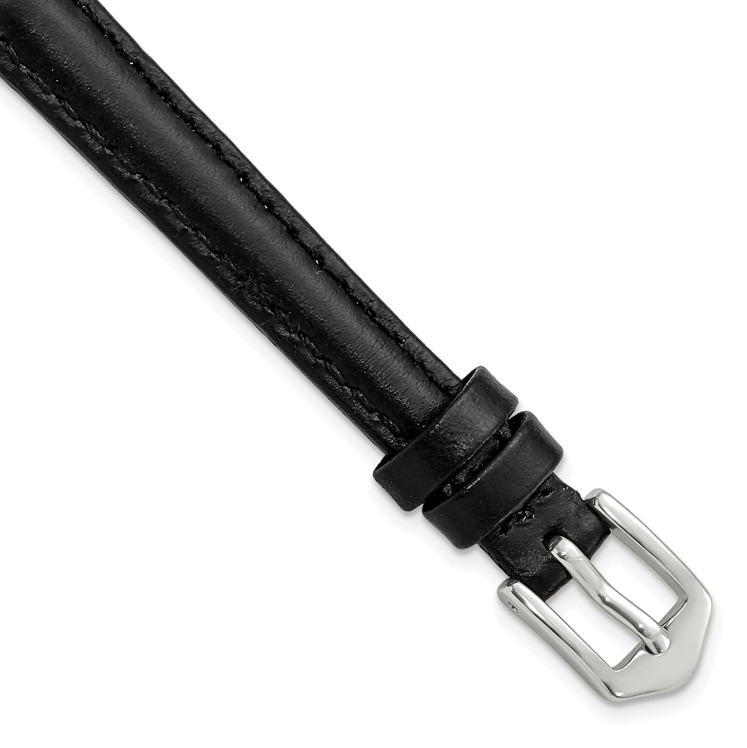 10mm Black Oilskin Leather with Stainless Steel Buckle 6.6 inch Watch Band