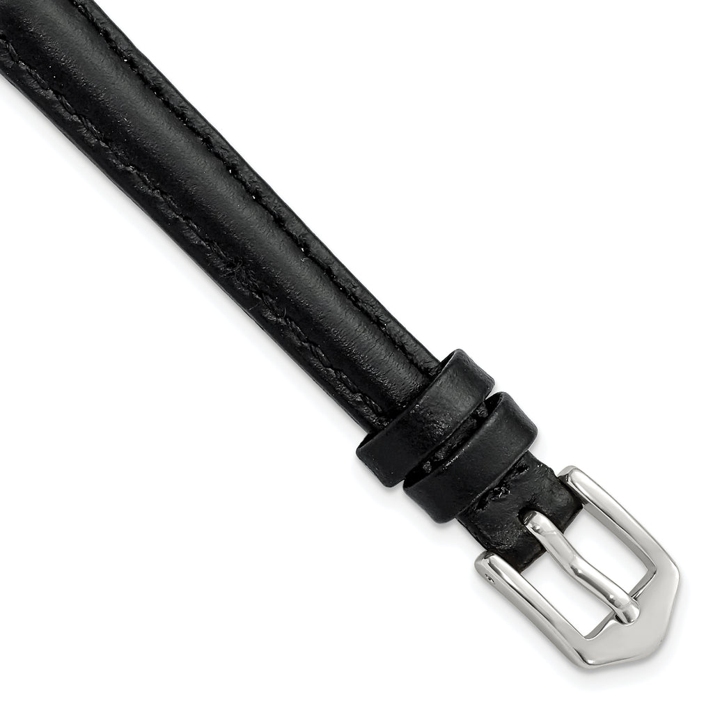 10mm Black Oilskin Leather with Stainless Steel Buckle 6.6 inch Watch Band