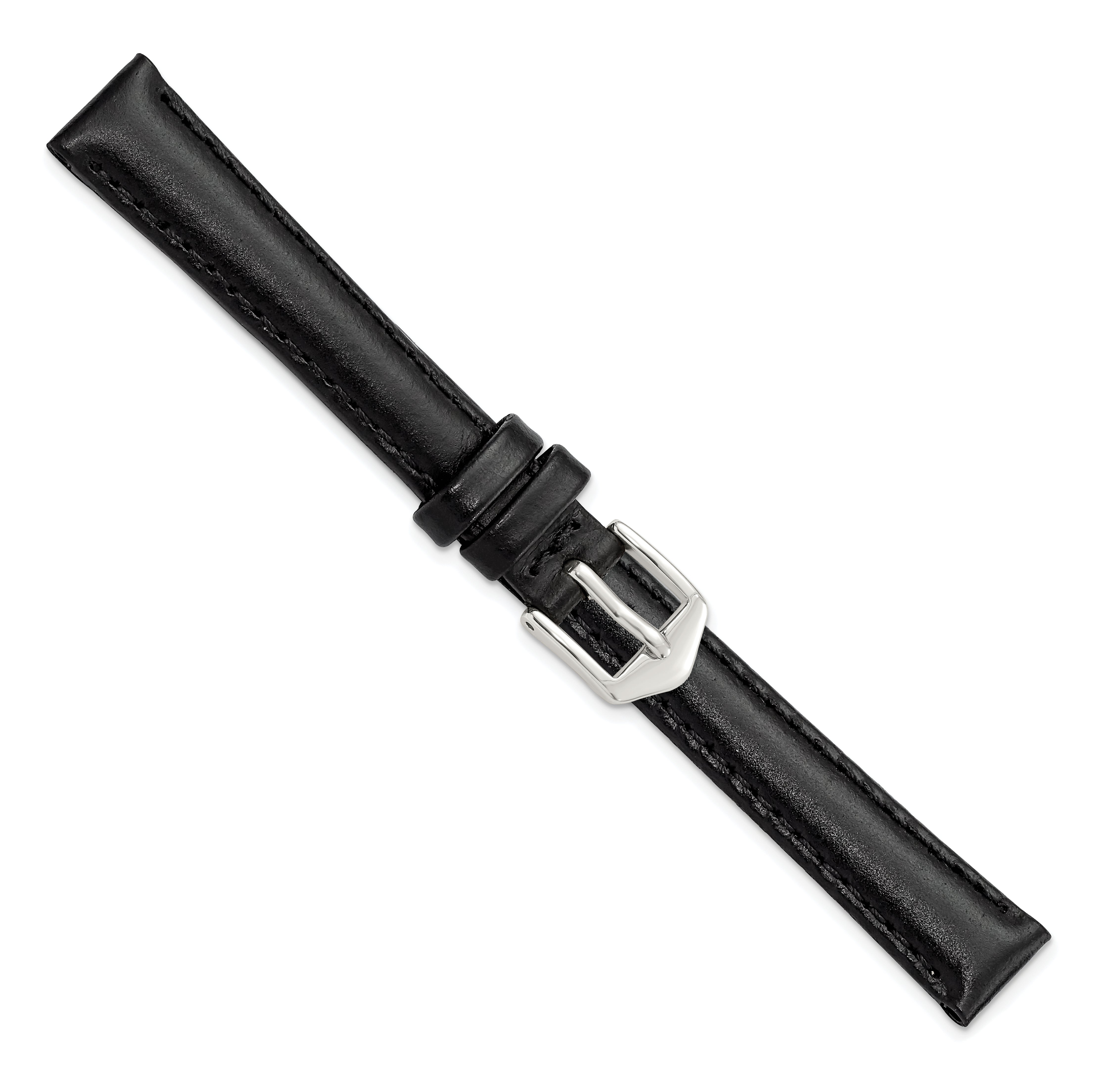12mm Black Oilskin Leather with Stainless Steel Buckle 6.6 inch Watch Band