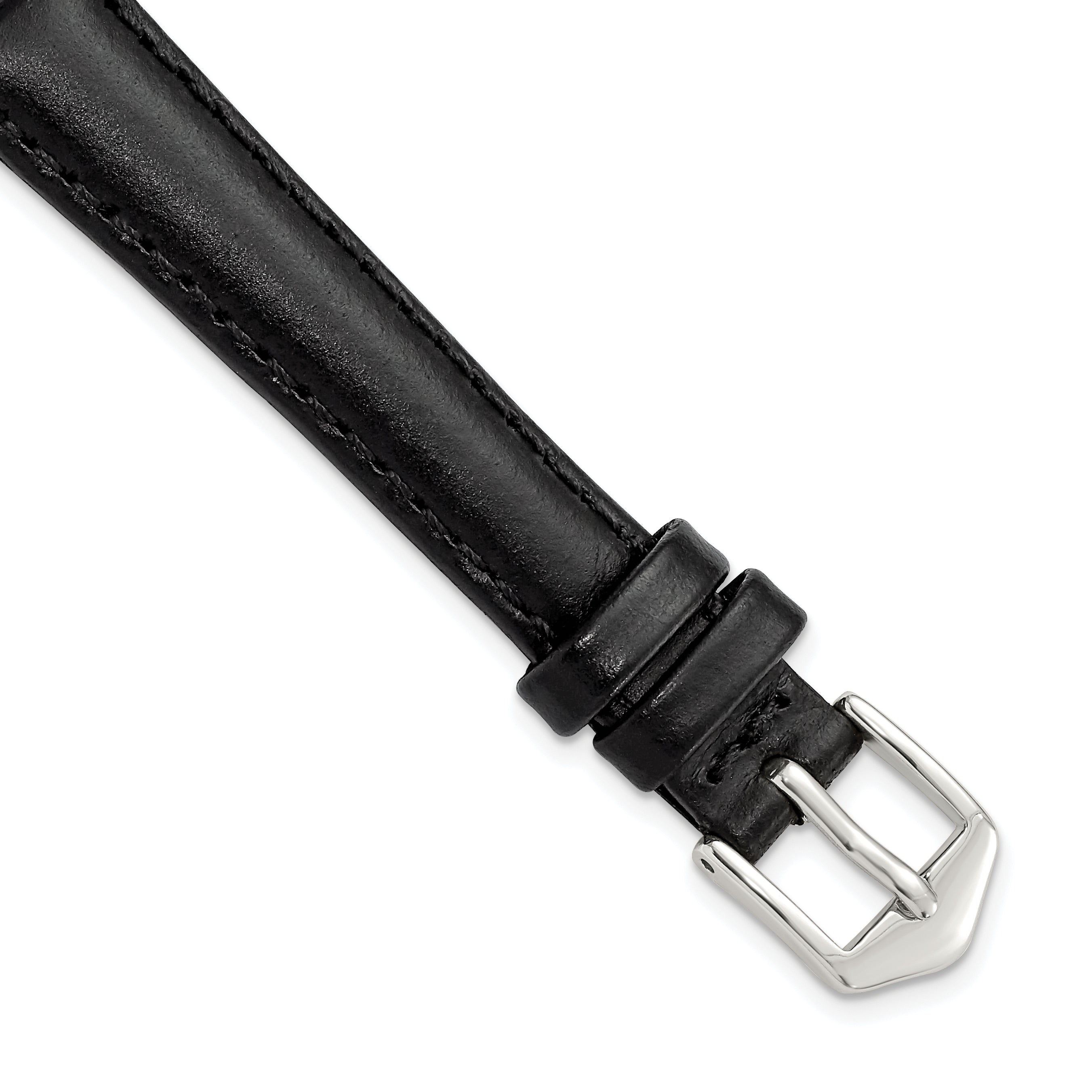 12mm Black Oilskin Leather with Stainless Steel Buckle 6.6 inch Watch Band