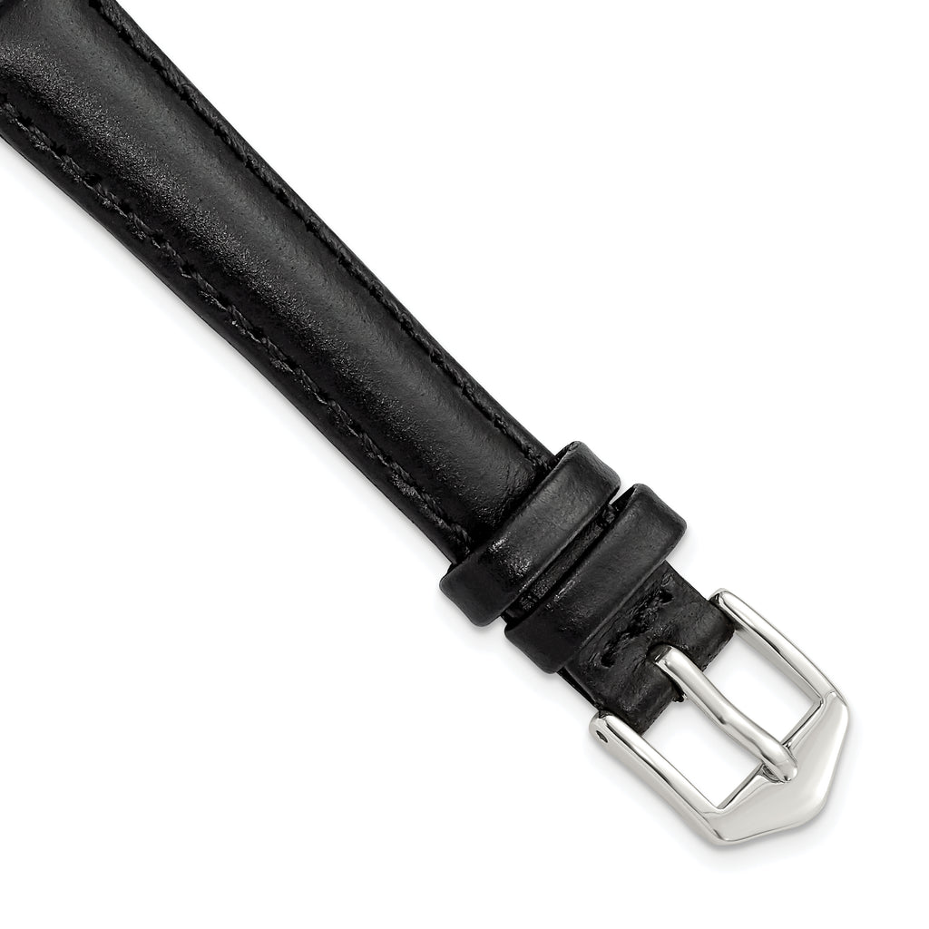 10mm Black Oilskin Leather with Stainless Steel Buckle 6.6 inch Watch Band