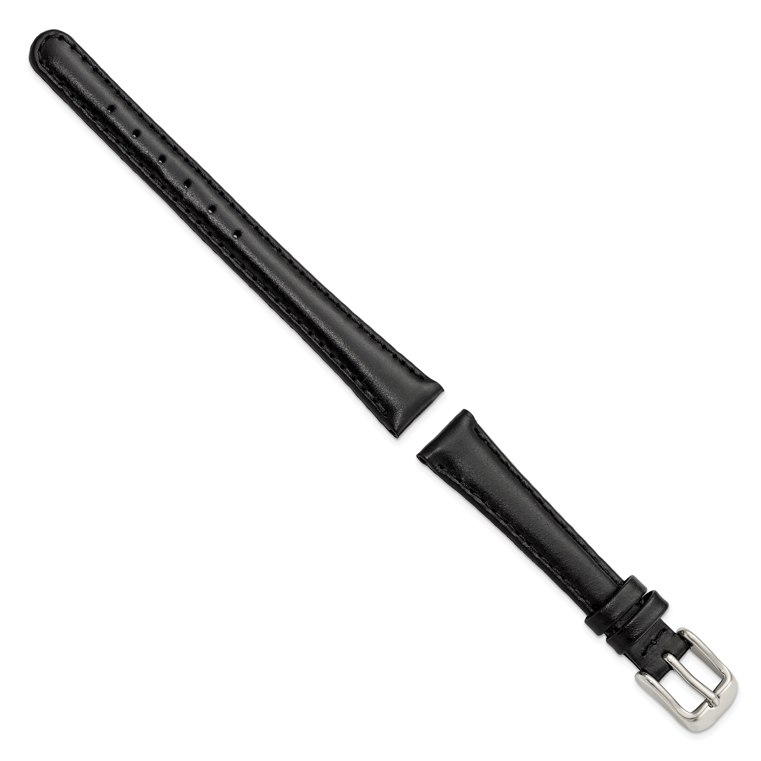 13mm Black Oilskin Leather with Stainless Steel Buckle 6.6 inch Watch Band
