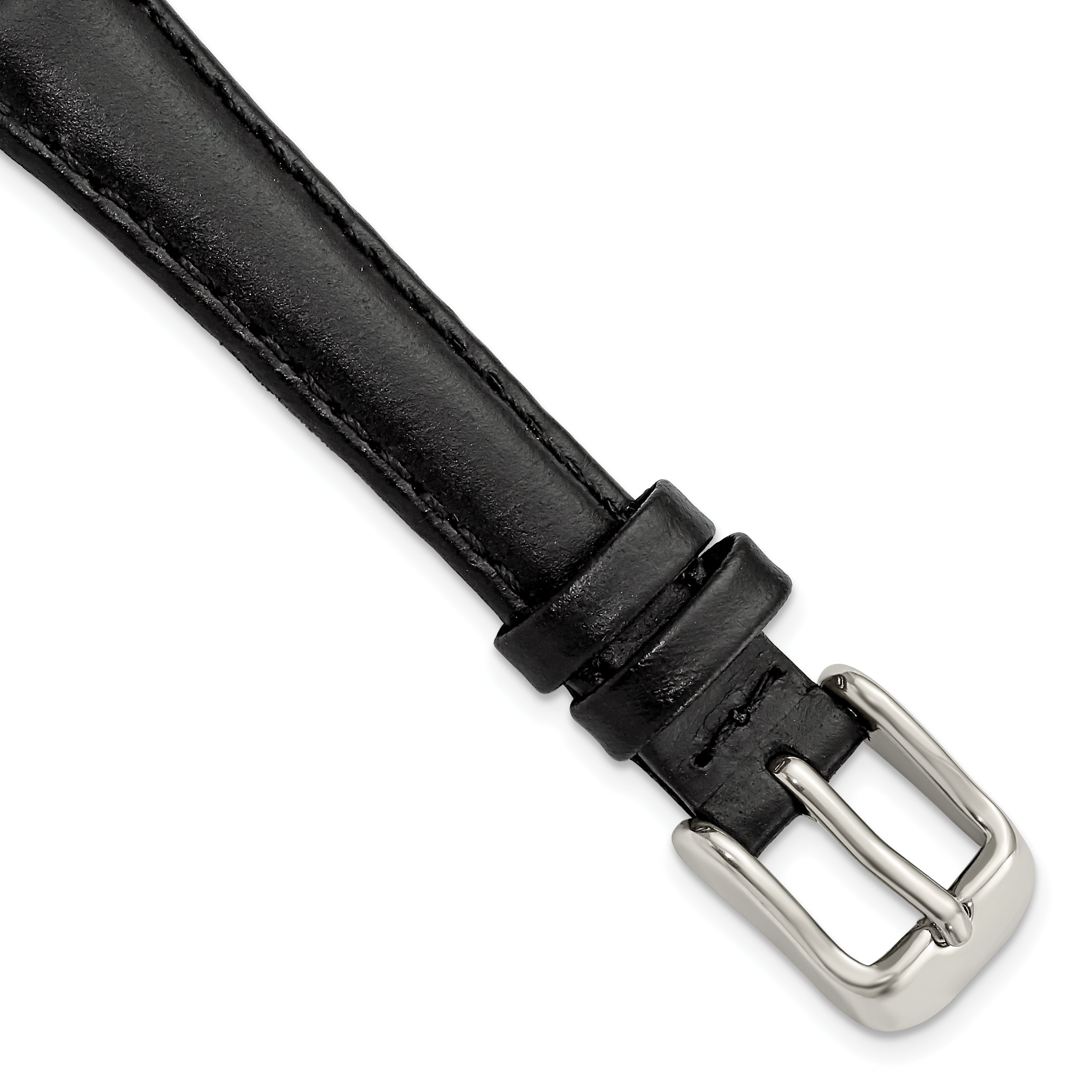 13mm Black Oilskin Leather with Stainless Steel Buckle 6.6 inch Watch Band