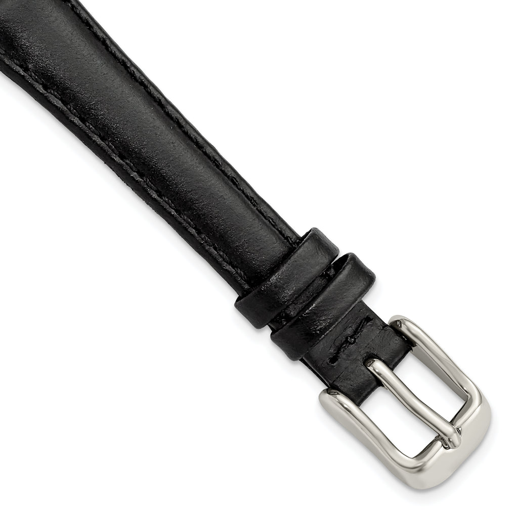 10mm Black Oilskin Leather with Stainless Steel Buckle 6.6 inch Watch Band
