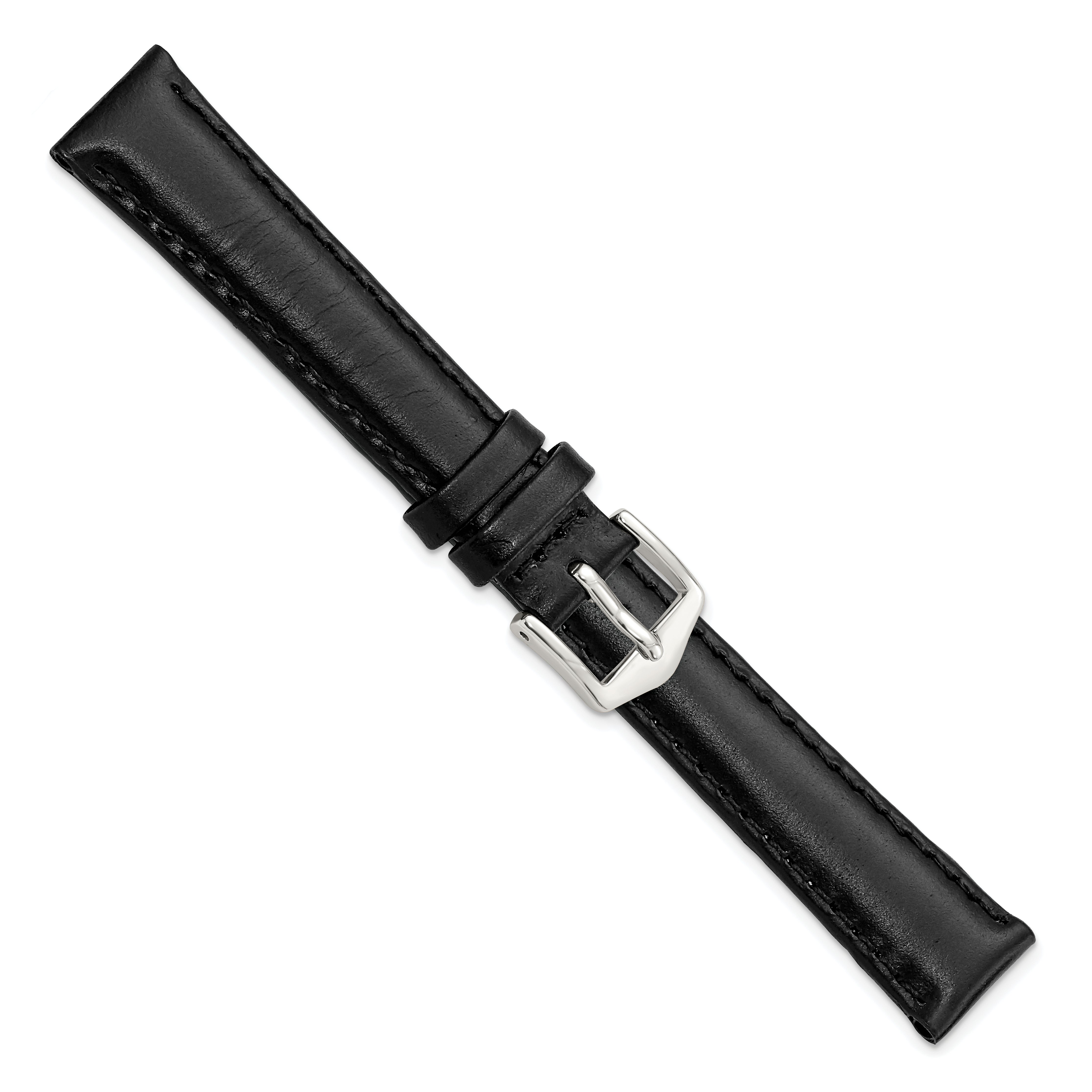 14mm Black Oilskin Leather with Stainless Steel Buckle 6.6 inch Watch Band