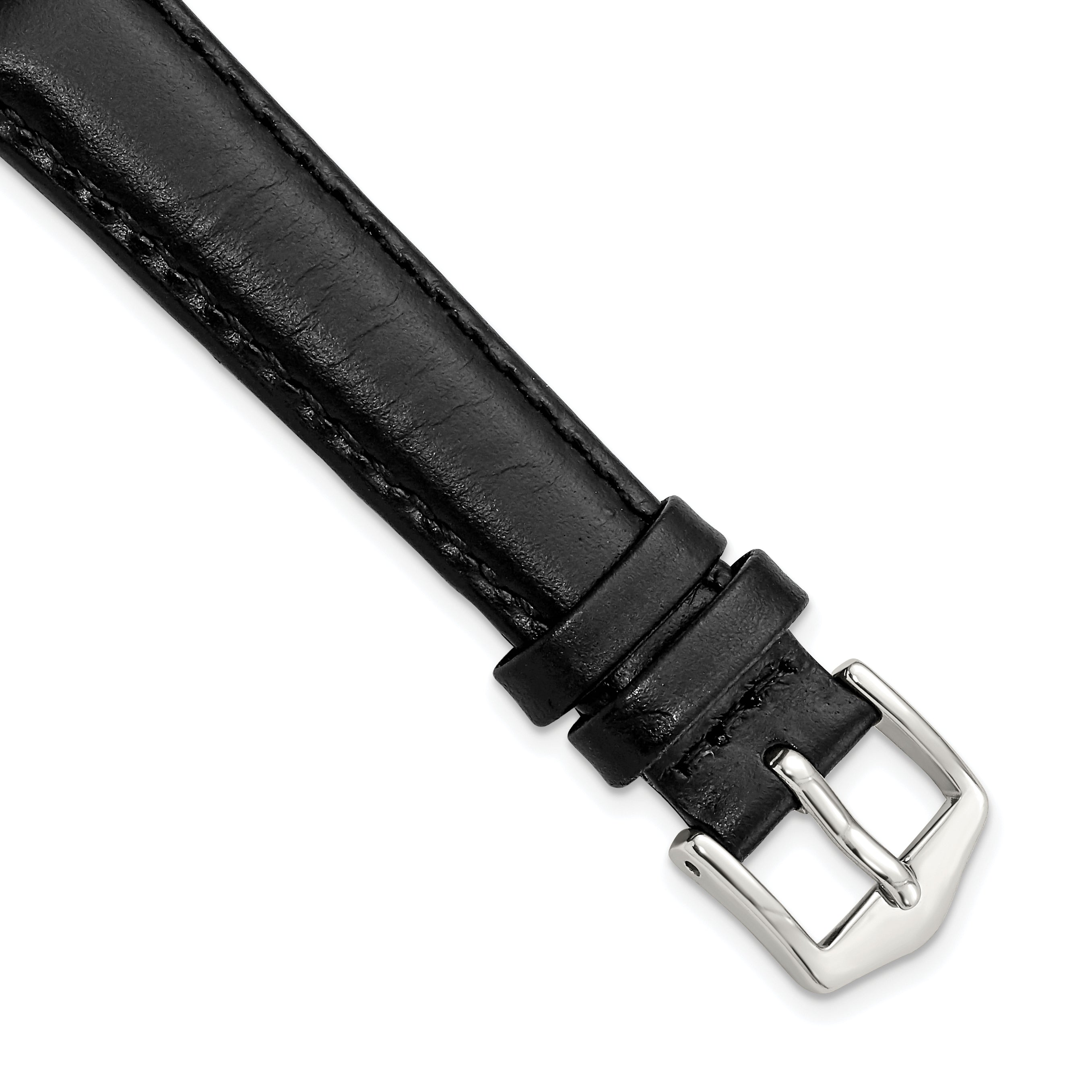 14mm Black Oilskin Leather with Stainless Steel Buckle 6.6 inch Watch Band