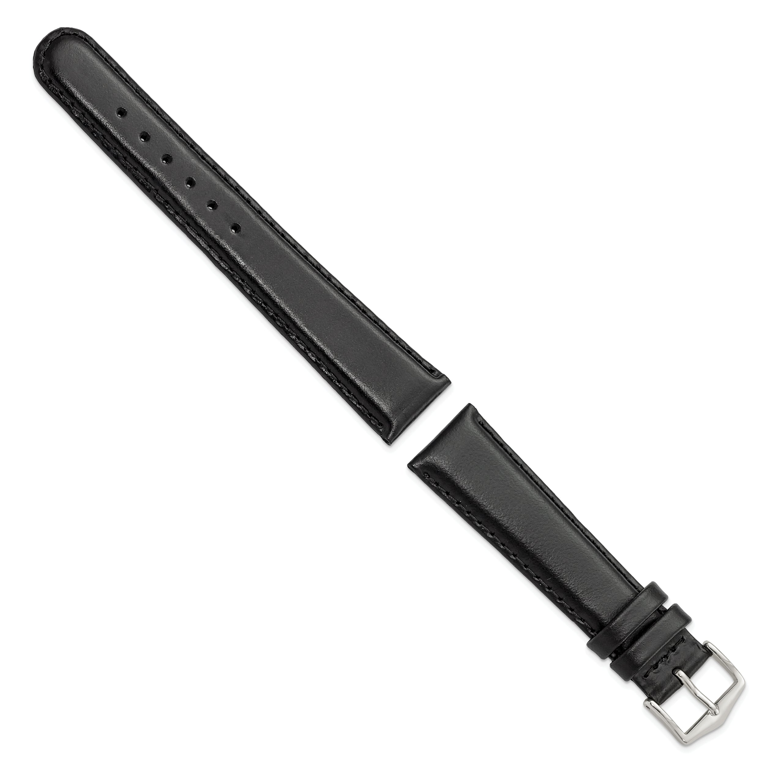 19mm Black Oilskin Leather with Stainless Steel Buckle 7.4 inch Watch Band