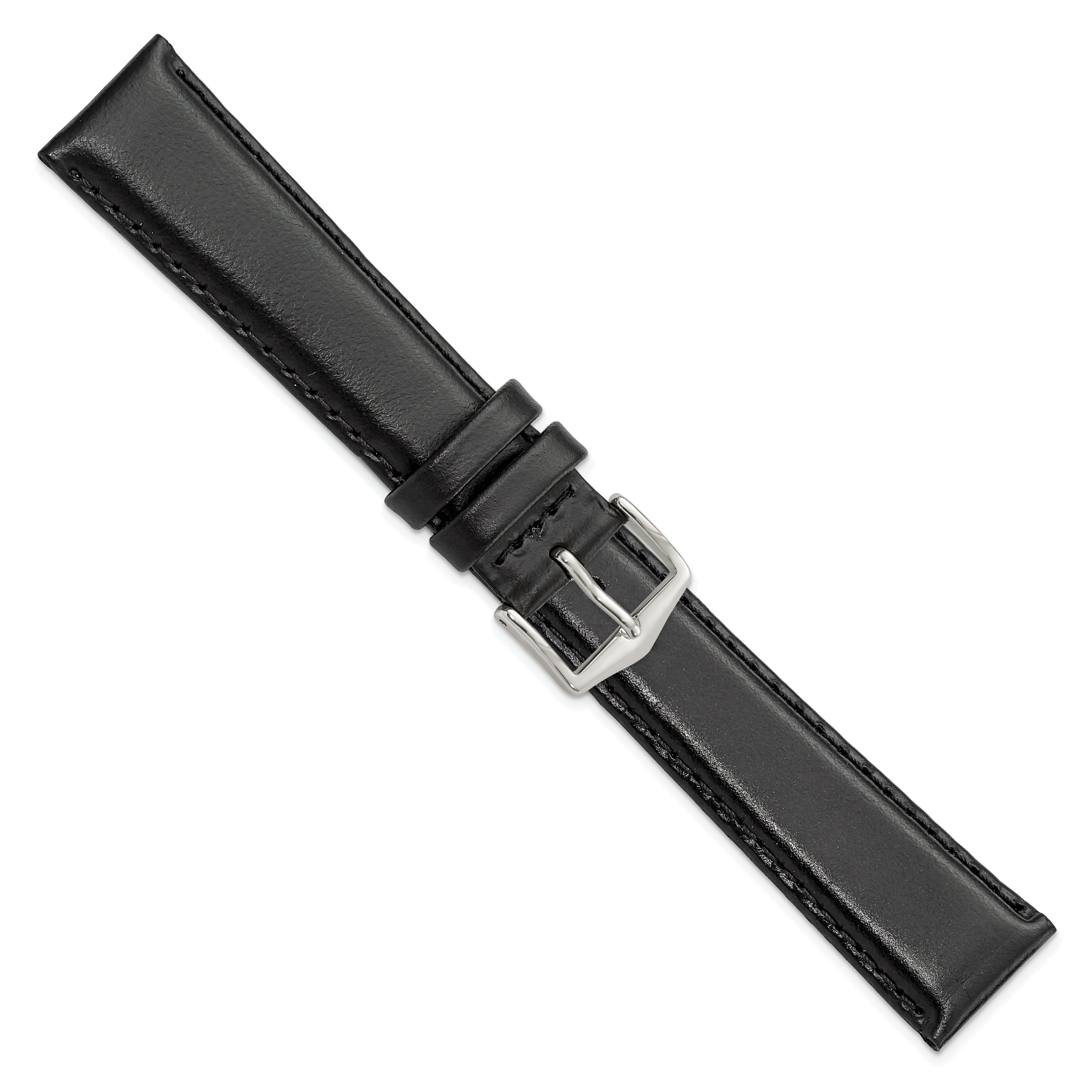 19mm Black Oilskin Leather with Stainless Steel Buckle 7.4 inch Watch Band