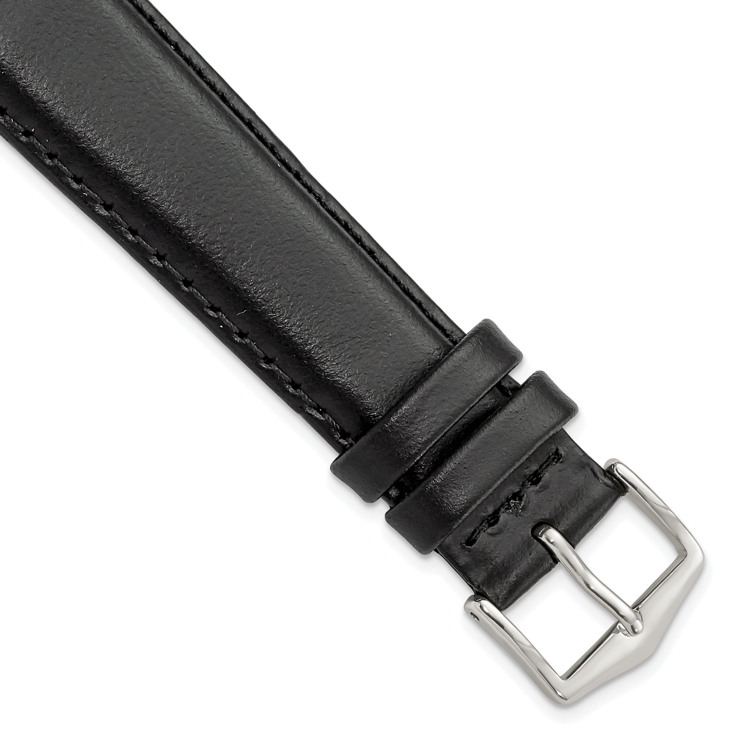 19mm Black Oilskin Leather with Stainless Steel Buckle 7.4 inch Watch Band