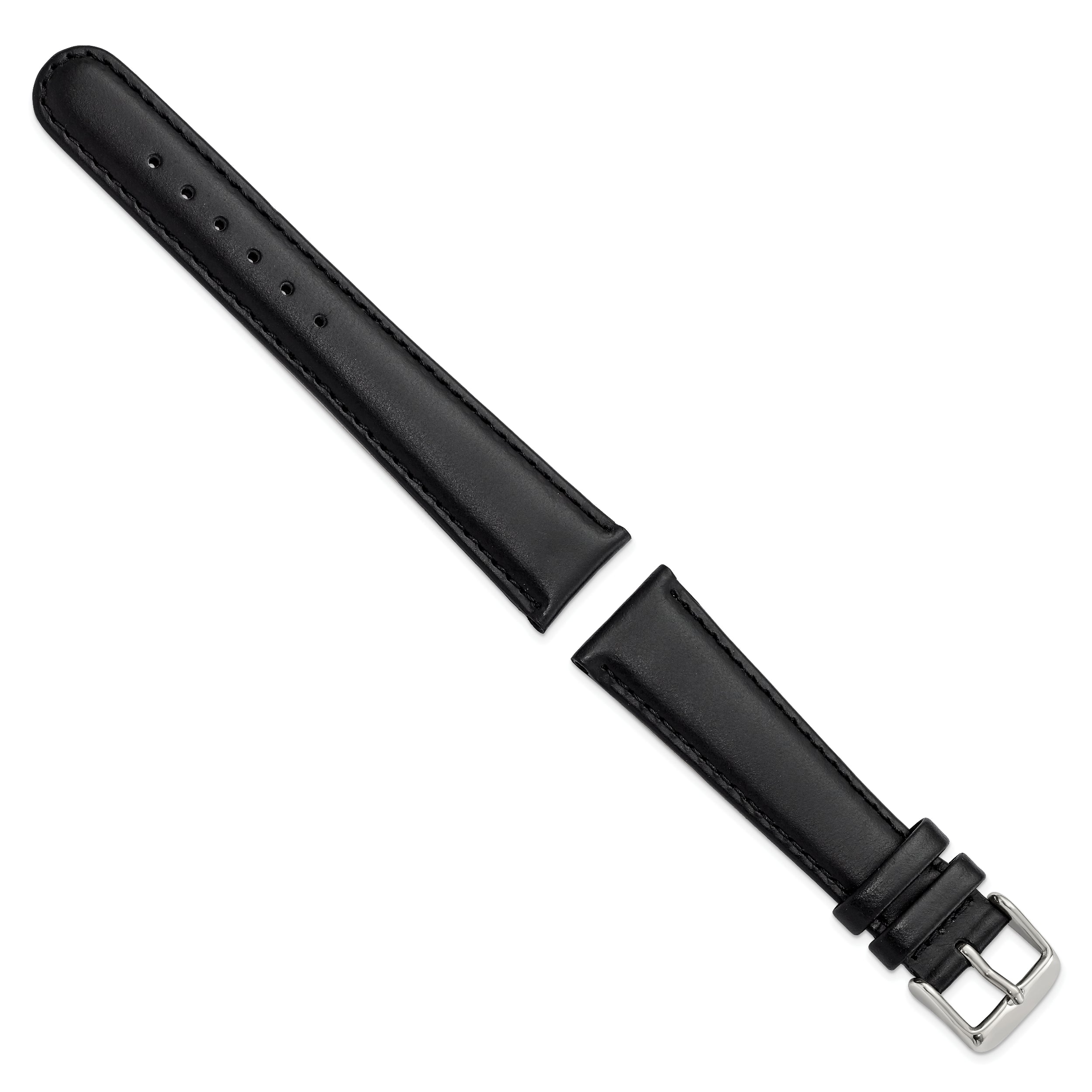 20mm Black Oilskin Leather with Stainless Steel Buckle 7.4 inch Watch Band