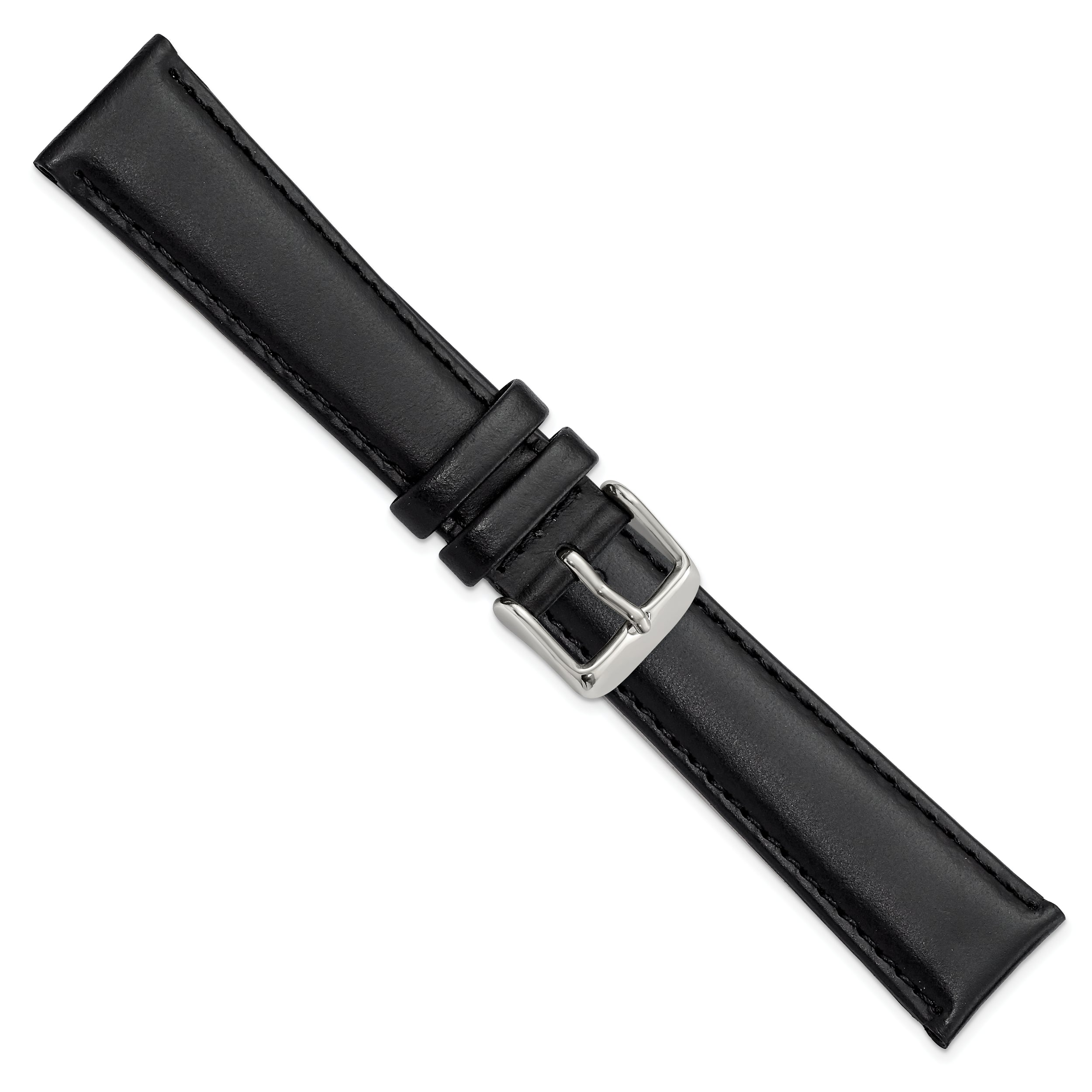 20mm Black Oilskin Leather with Stainless Steel Buckle 7.4 inch Watch Band
