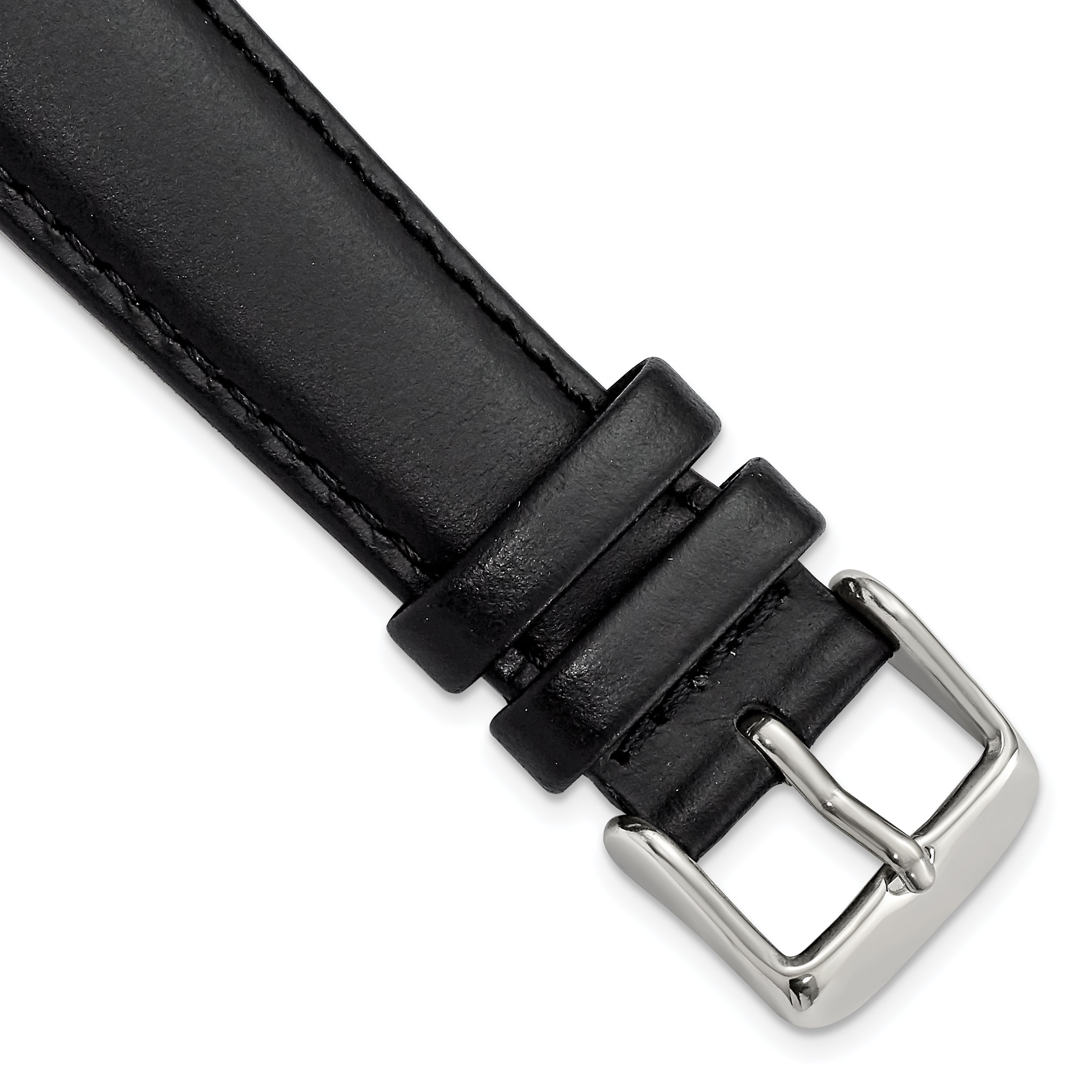 20mm Black Oilskin Leather with Stainless Steel Buckle 7.4 inch Watch Band