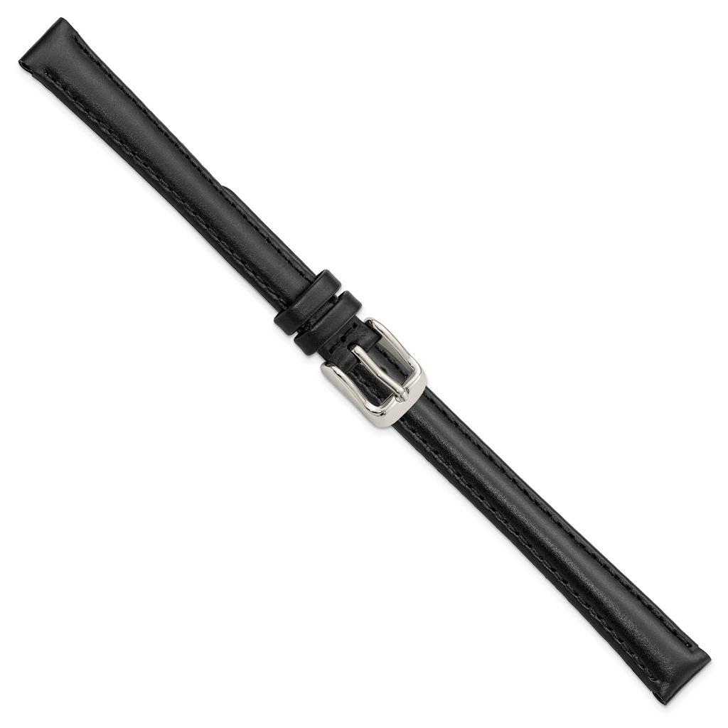 12mm Extra-Long Black Oilskin Leather with Stainless Steel Buckle 8.5 inch Watch Band