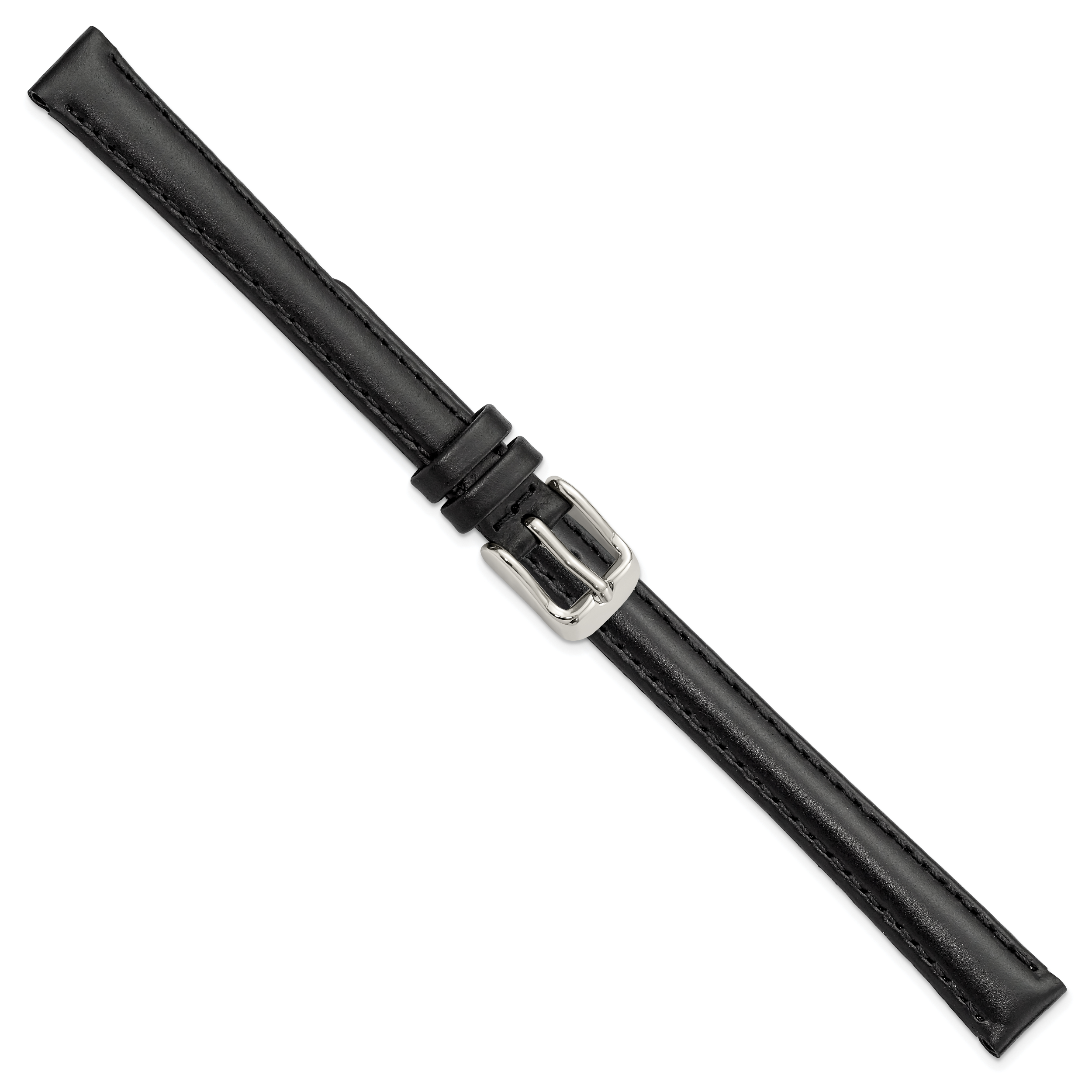 12mm Extra-Long Black Oilskin Leather with Stainless Steel Buckle 8.5 inch Watch Band