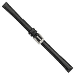 12mm Extra-Long Black Oilskin Leather with Stainless Steel Buckle 8.5 inch Watch Band