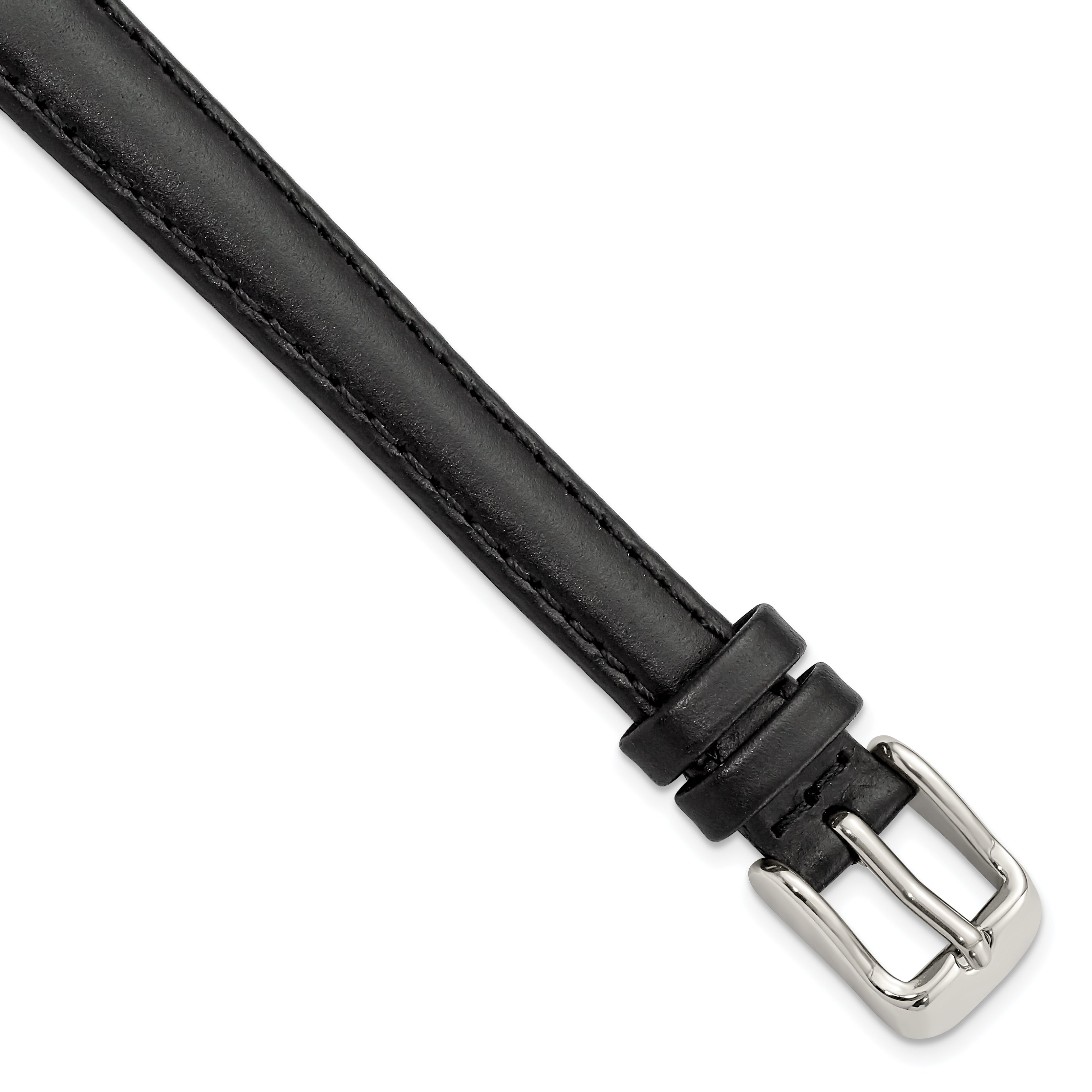 12mm Extra-Long Black Oilskin Leather with Stainless Steel Buckle 8.5 inch Watch Band Main image