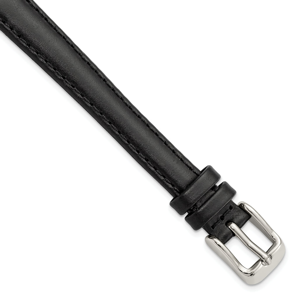 12mm Extra-Long Black Oilskin Leather with Stainless Steel Buckle 8.5 inch Watch Band