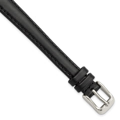 12mm Extra-Long Black Oilskin Leather with Stainless Steel Buckle 8.5 inch Watch Band