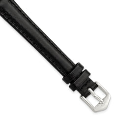 12mm Long Black Oilskin Leather with Stainless Steel Buckle 7.4 inch Watch Band