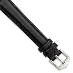 14mm Long Black Oilskin Leather with Stainless Steel Buckle 7.4 inch Watch Band