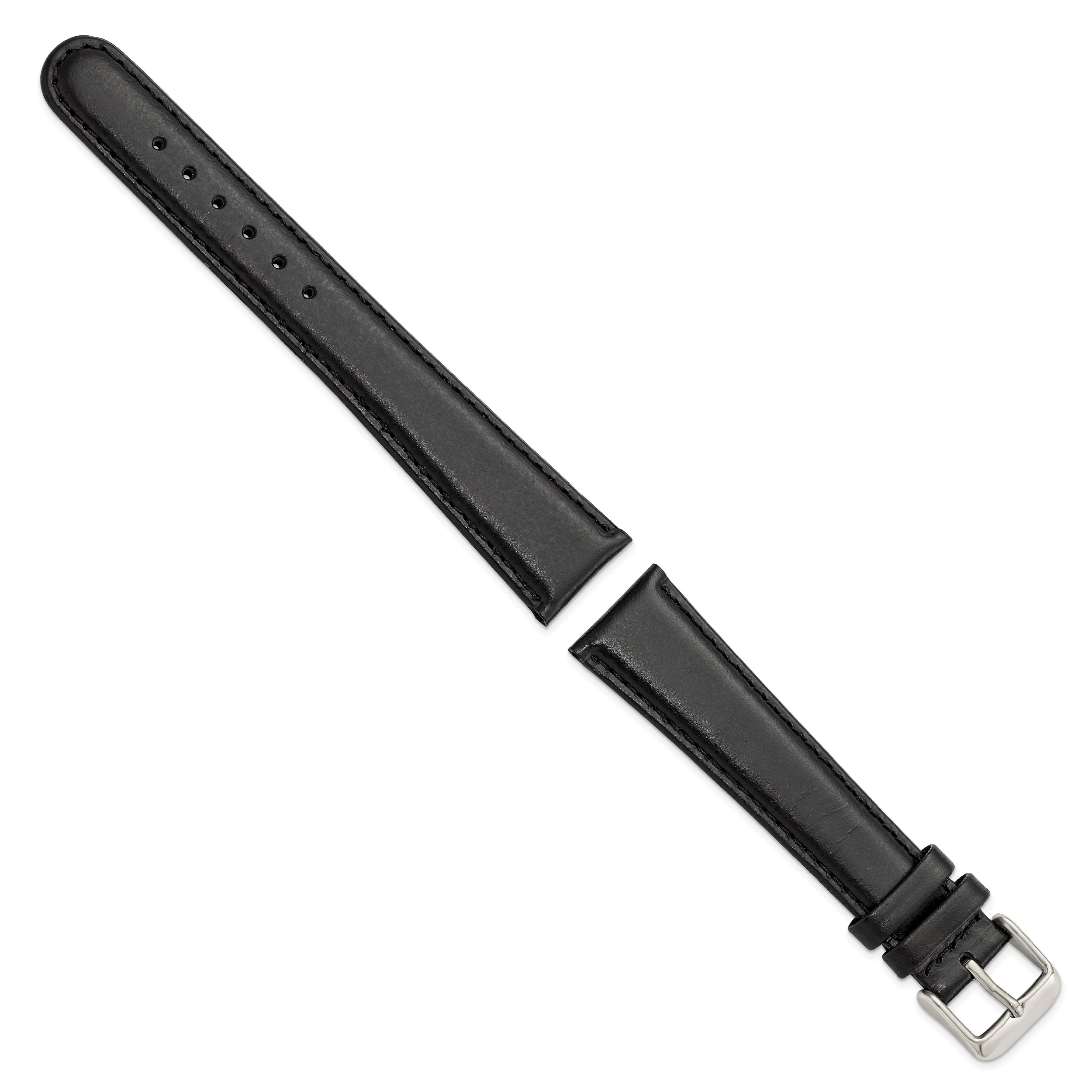 20mm Long Black Oilskin Leather with Stainless Steel Buckle 8.4 inch Watch Band