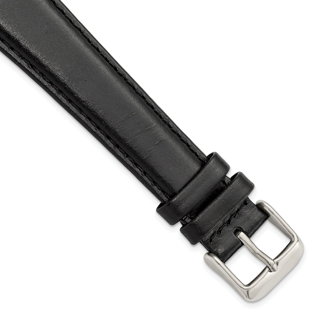 12mm Long Black Oilskin Leather with Stainless Steel Buckle 7.4 inch Watch Band
