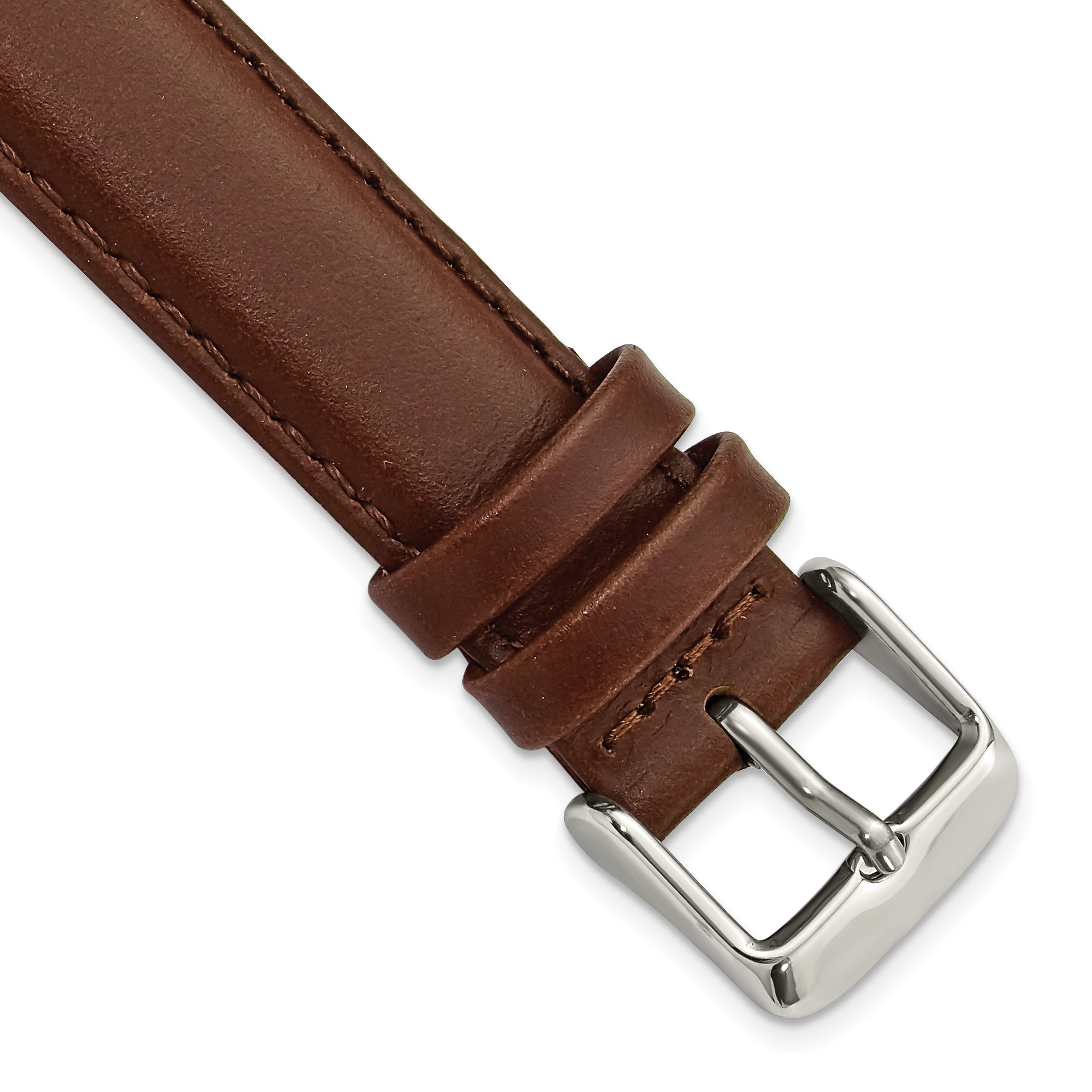 16mm Brown Oilskin Leather with Silver-tone Aluminum Buckle 7.4 inch Watch Band