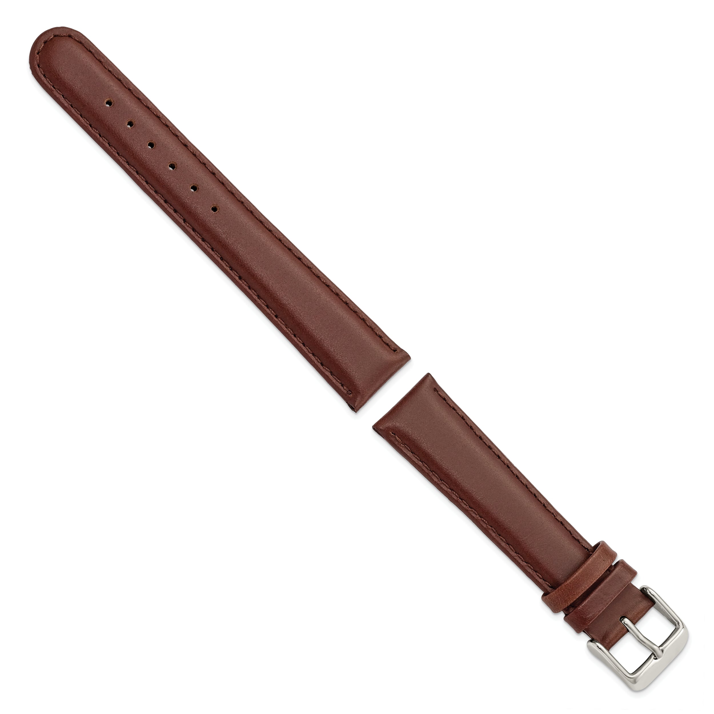 18mm Brown Oilskin Leather with Silver-tone Aluminum Buckle 7.4 inch Watch Band