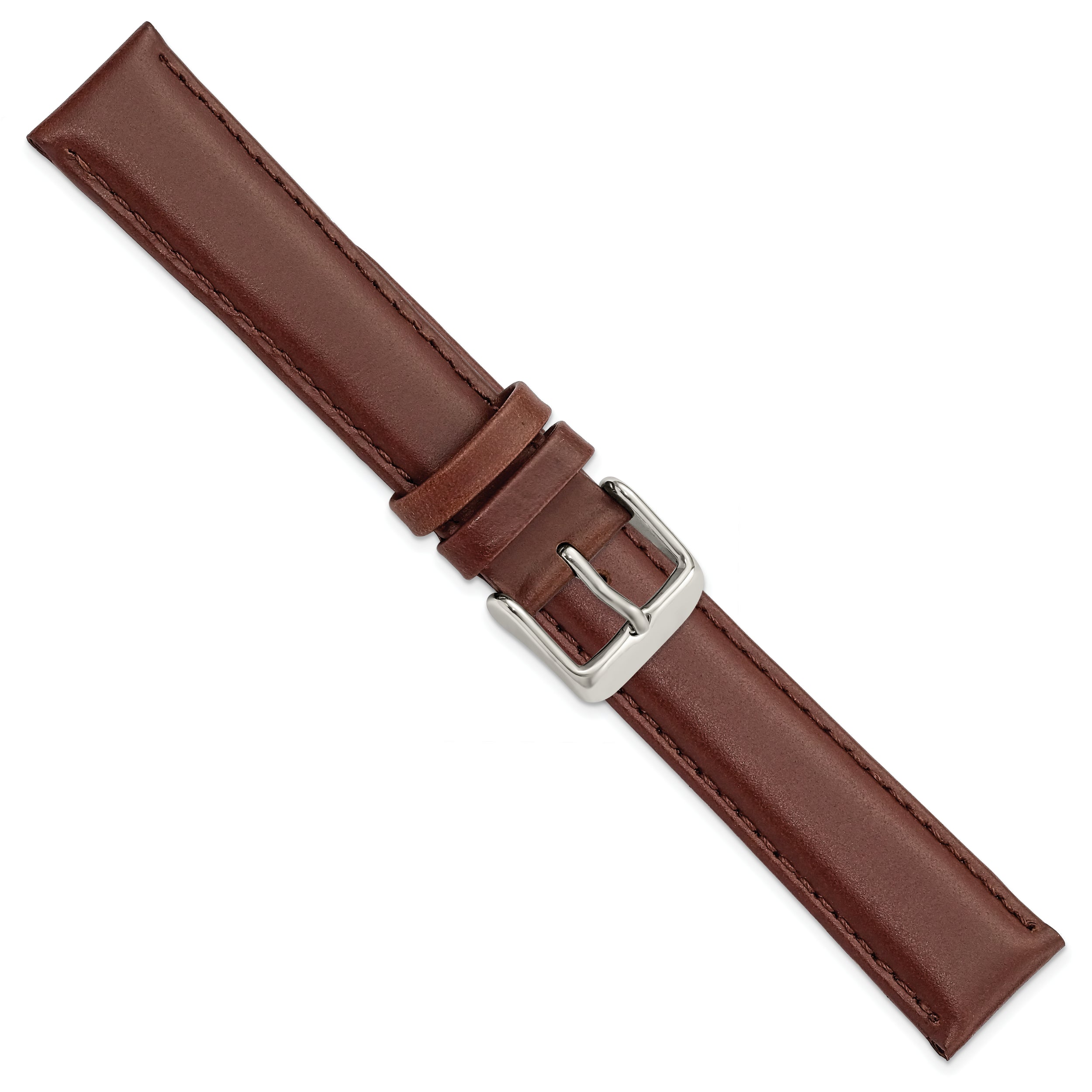 18mm Brown Oilskin Leather with Silver-tone Aluminum Buckle 7.4 inch Watch Band