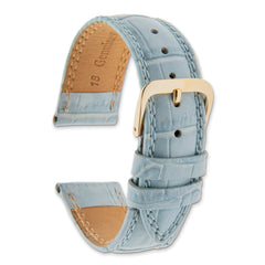 16mm Pale Blue Padded Gator Grain Calfskin Leather with Silver-tone Aluminum Buckle 7.5 inch Watch Band