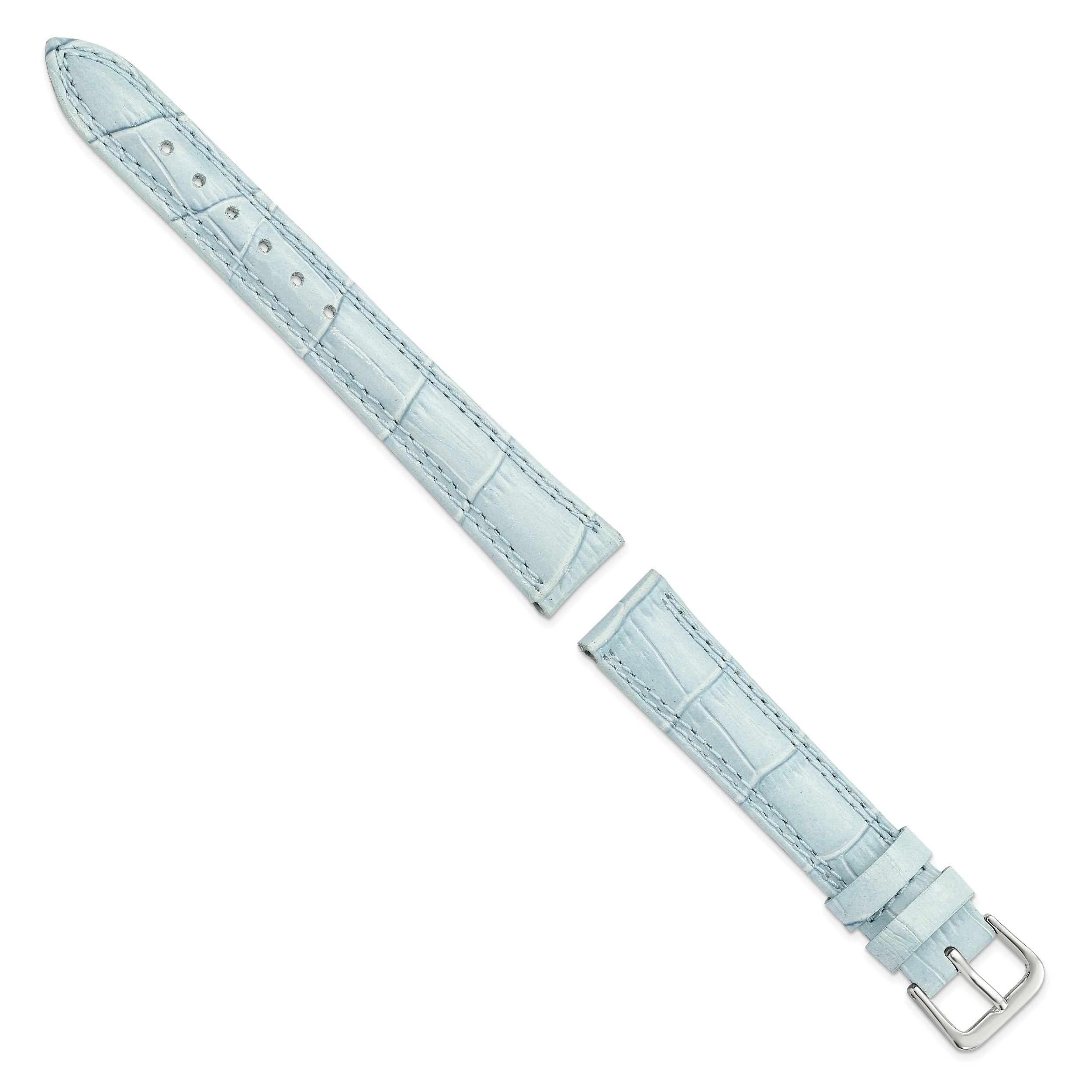 16mm Pale Blue Padded Gator Grain Calfskin Leather with Silver-tone Aluminum Buckle 7.5 inch Watch Band