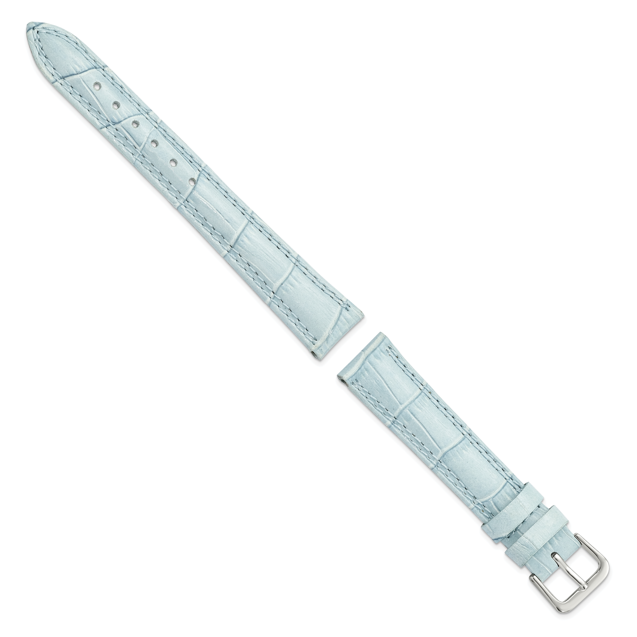 16mm Pale Blue Padded Gator Grain Calfskin Leather with Silver-tone Aluminum Buckle 7.5 inch Watch Band Secondary image
